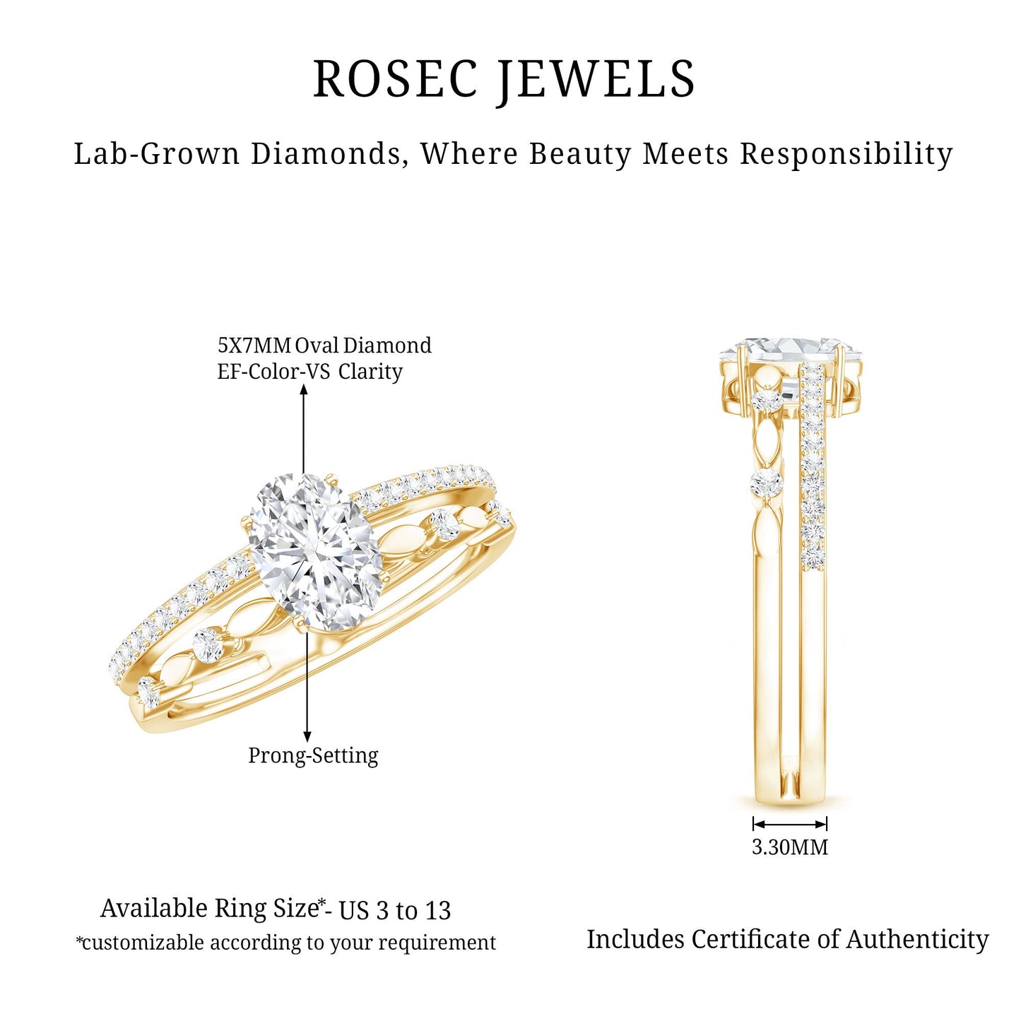 Lab Grown Diamond 0.75 Carat Oval Shaped Double Band Engagement Ring