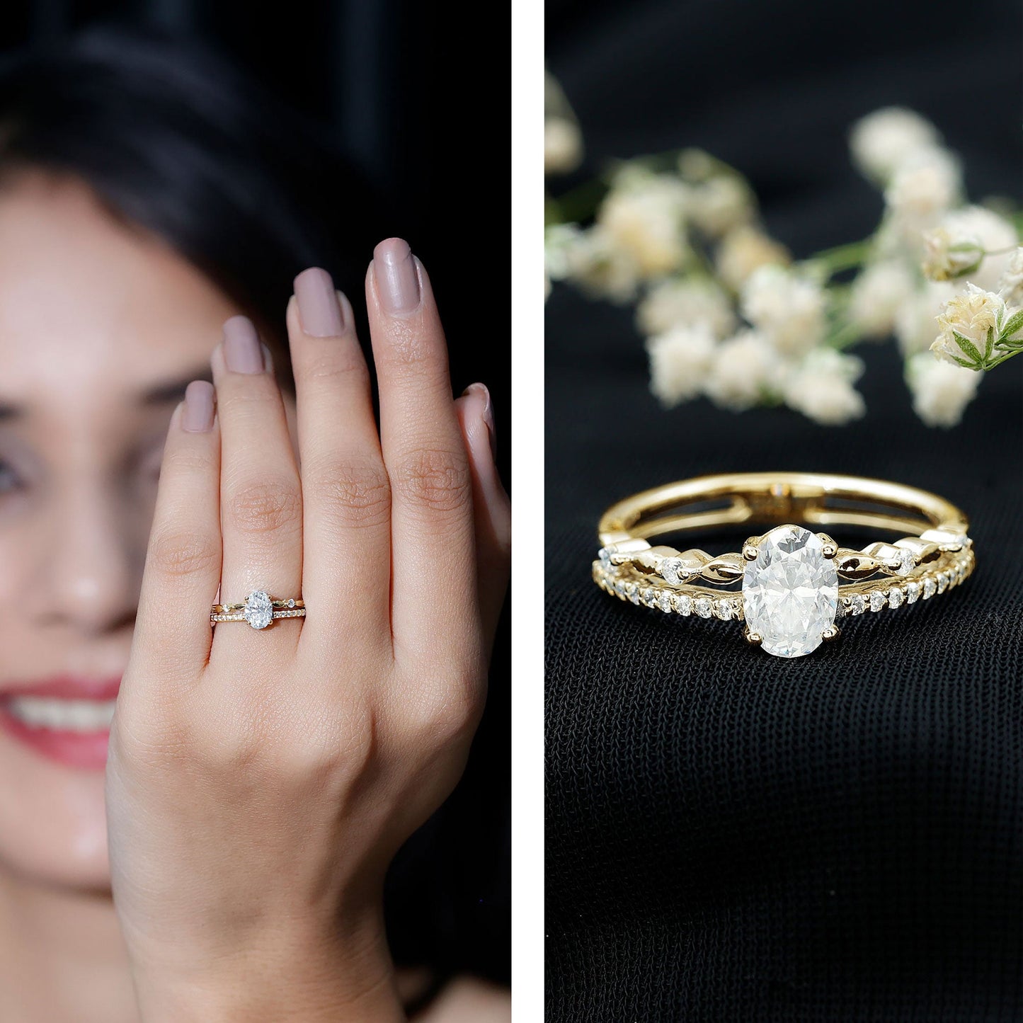 Lab Grown Diamond 0.75 Carat Oval Shaped Double Band Engagement Ring