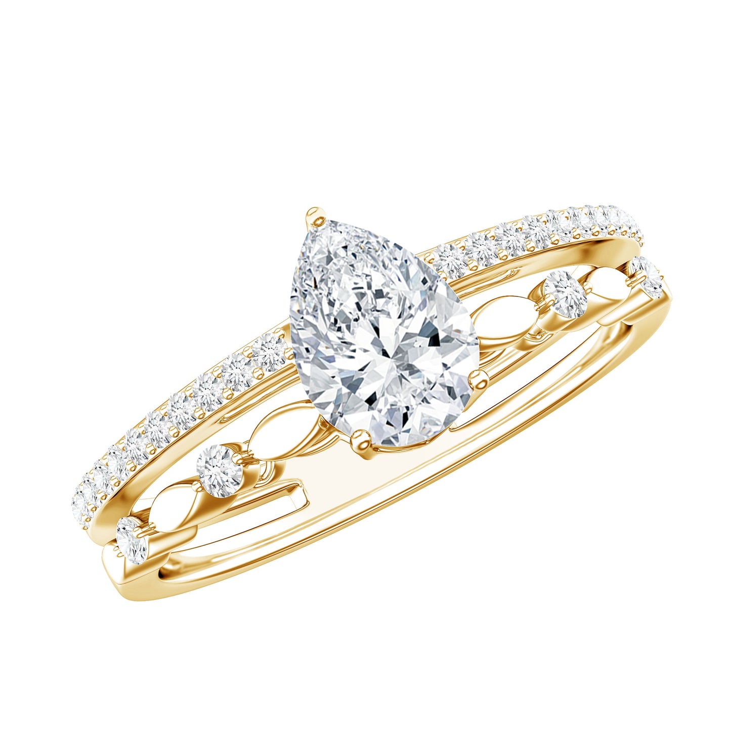 Certified 0.6 Carat Lab Grown Diamond Teardrop Double Band Engagement Ring