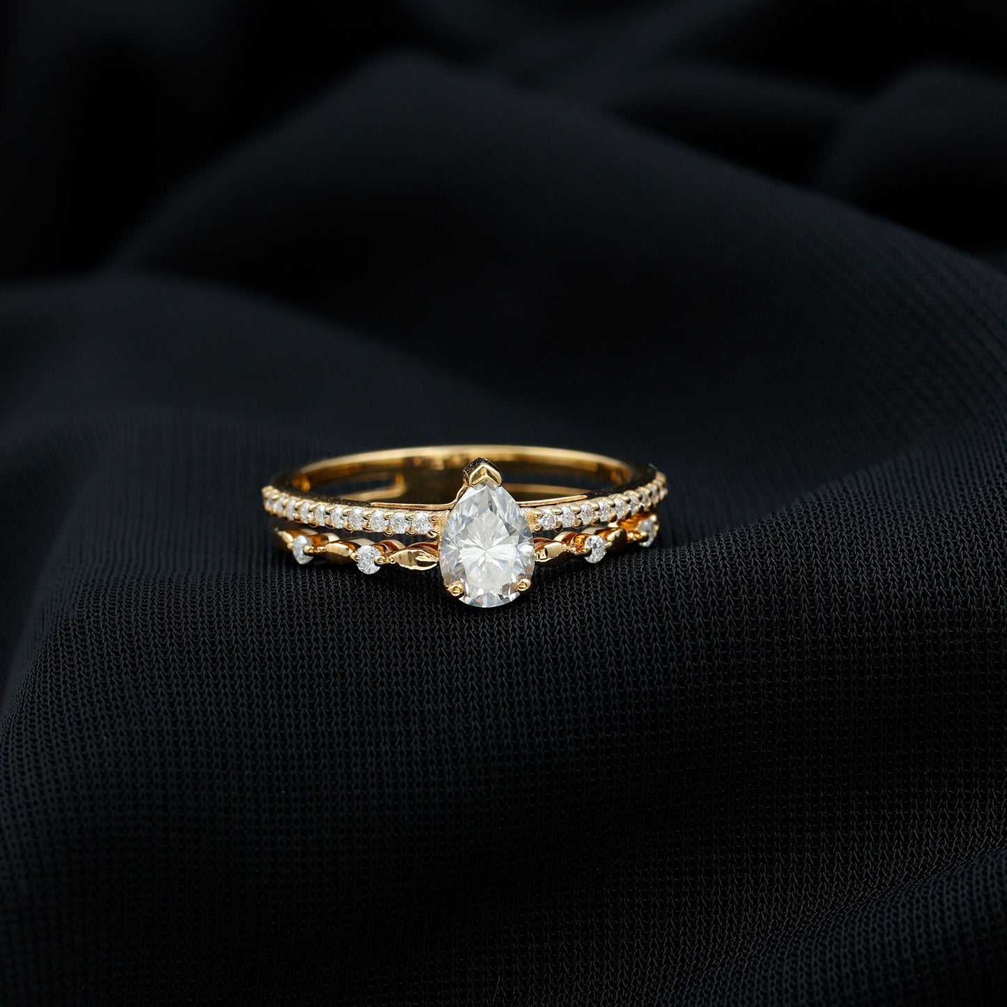 Certified 0.6 Carat Lab Grown Diamond Teardrop Double Band Engagement Ring