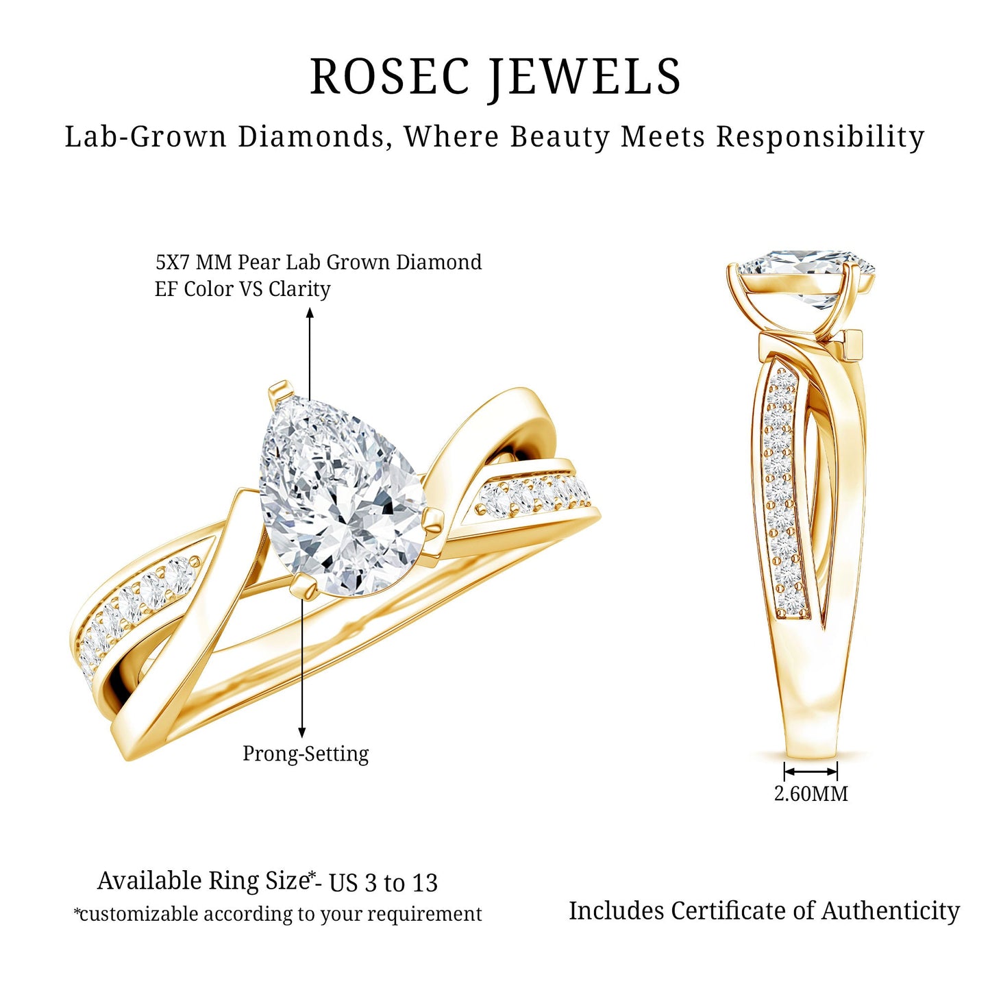 Certified 0.6 Carat Lab Grown Diamond Pear Shaped Engagement Ring