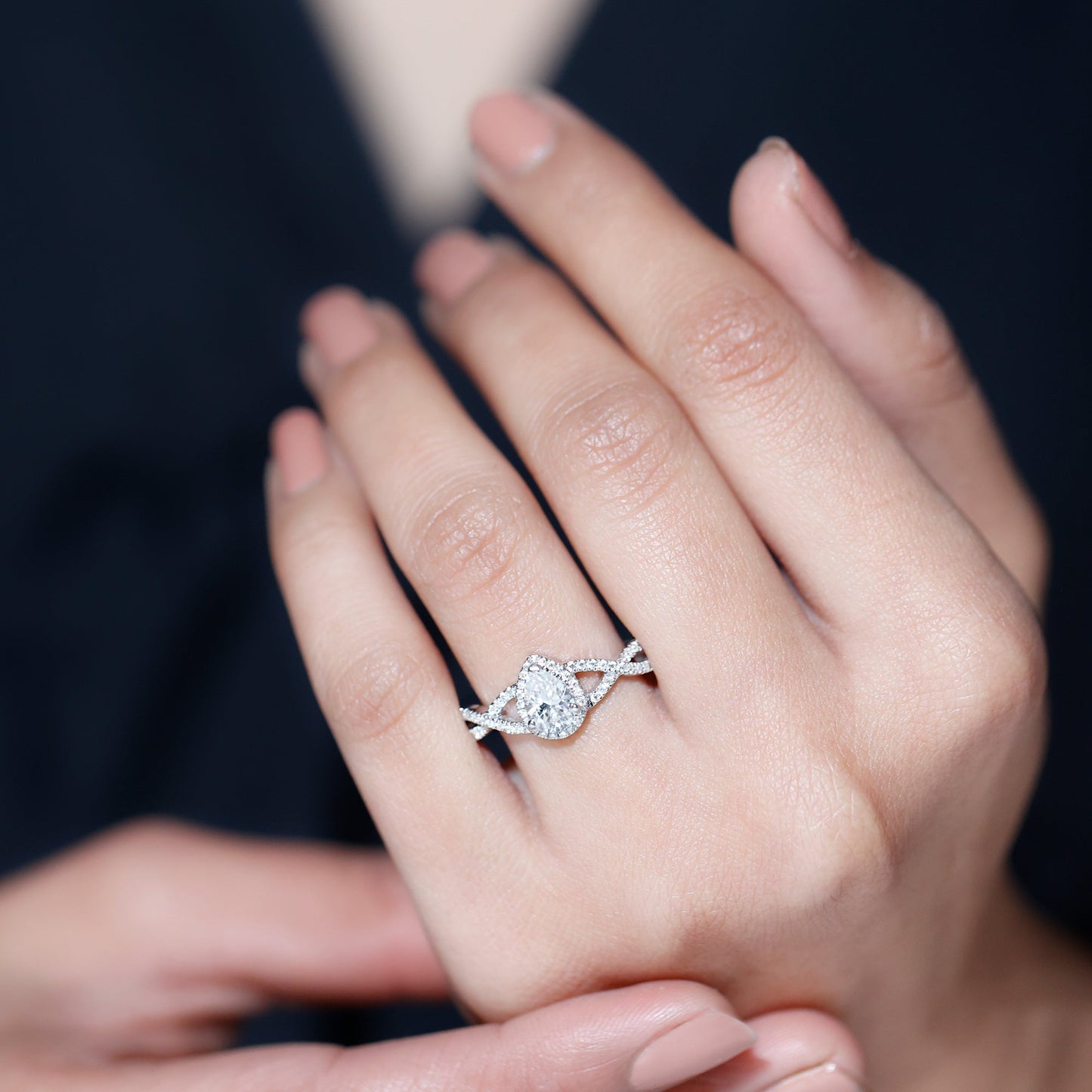 Lab Grown Diamond Teardrop Halo Engagement Ring For Women
