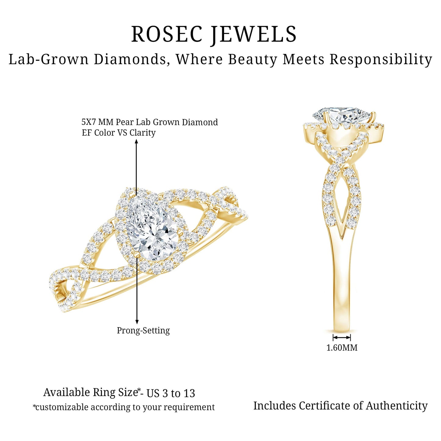 Lab Grown Diamond Teardrop Halo Engagement Ring For Women