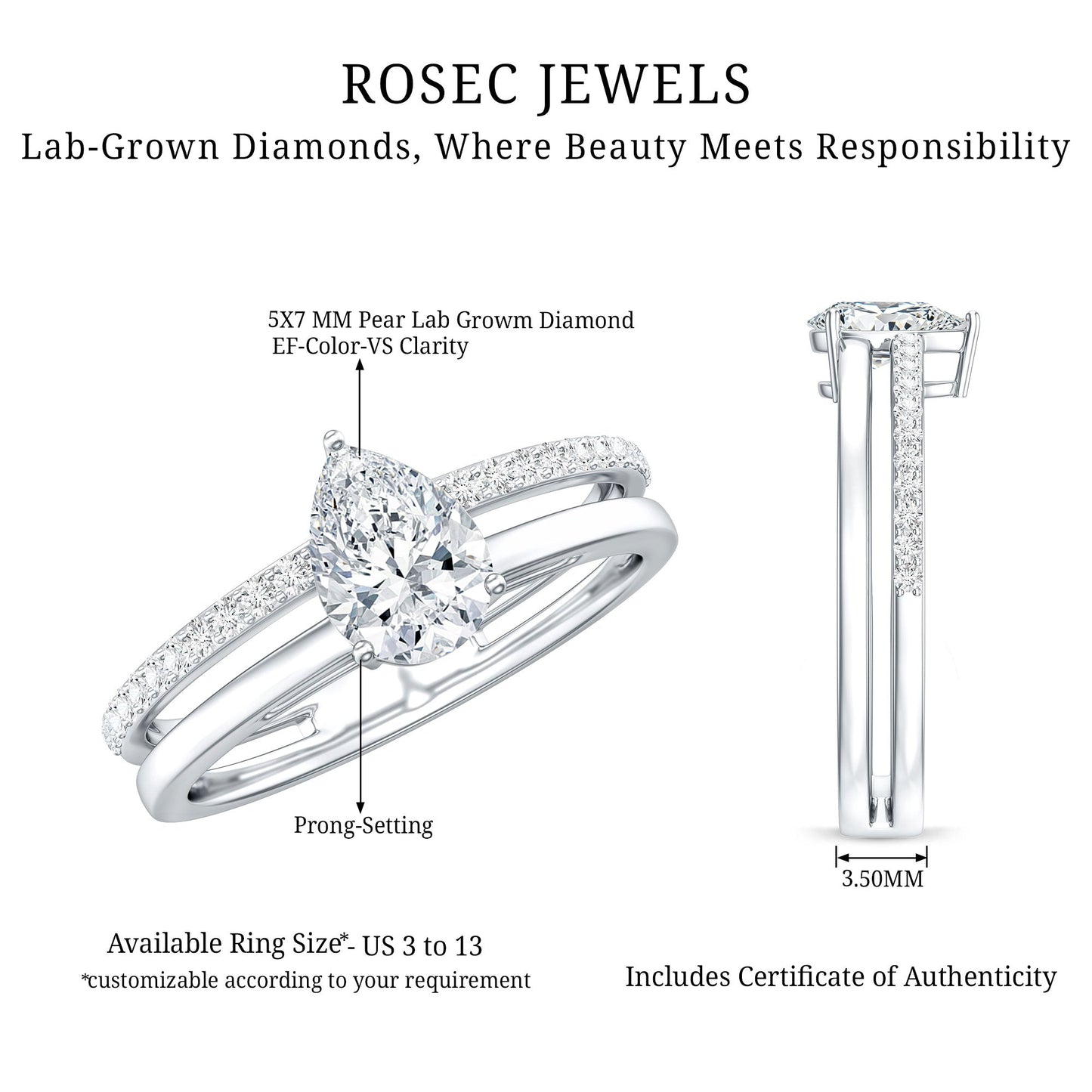 Lab Grown Diamond Pear Shaped Solitaire Engagement Ring
