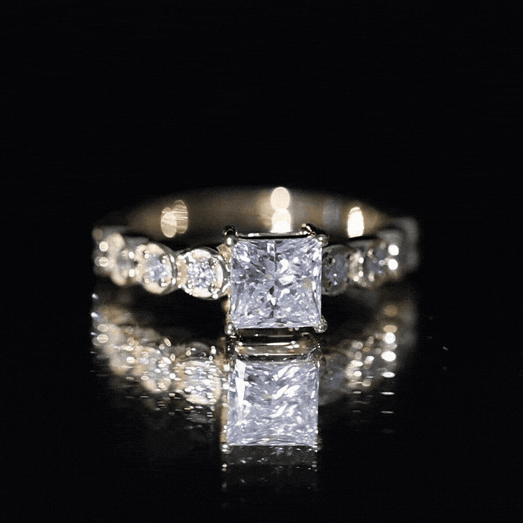 0.8 Carat Lab Grown Diamond Princess Cut Engagement Ring With Side Stones