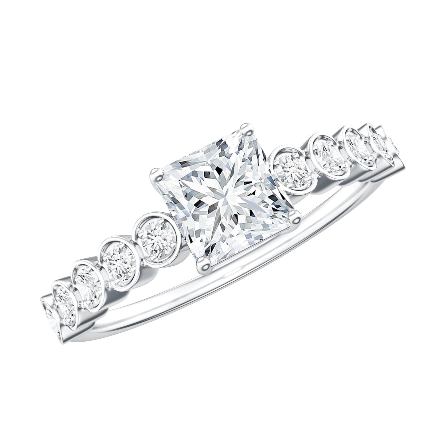 0.8 Carat Lab Grown Diamond Princess Cut Engagement Ring With Side Stones