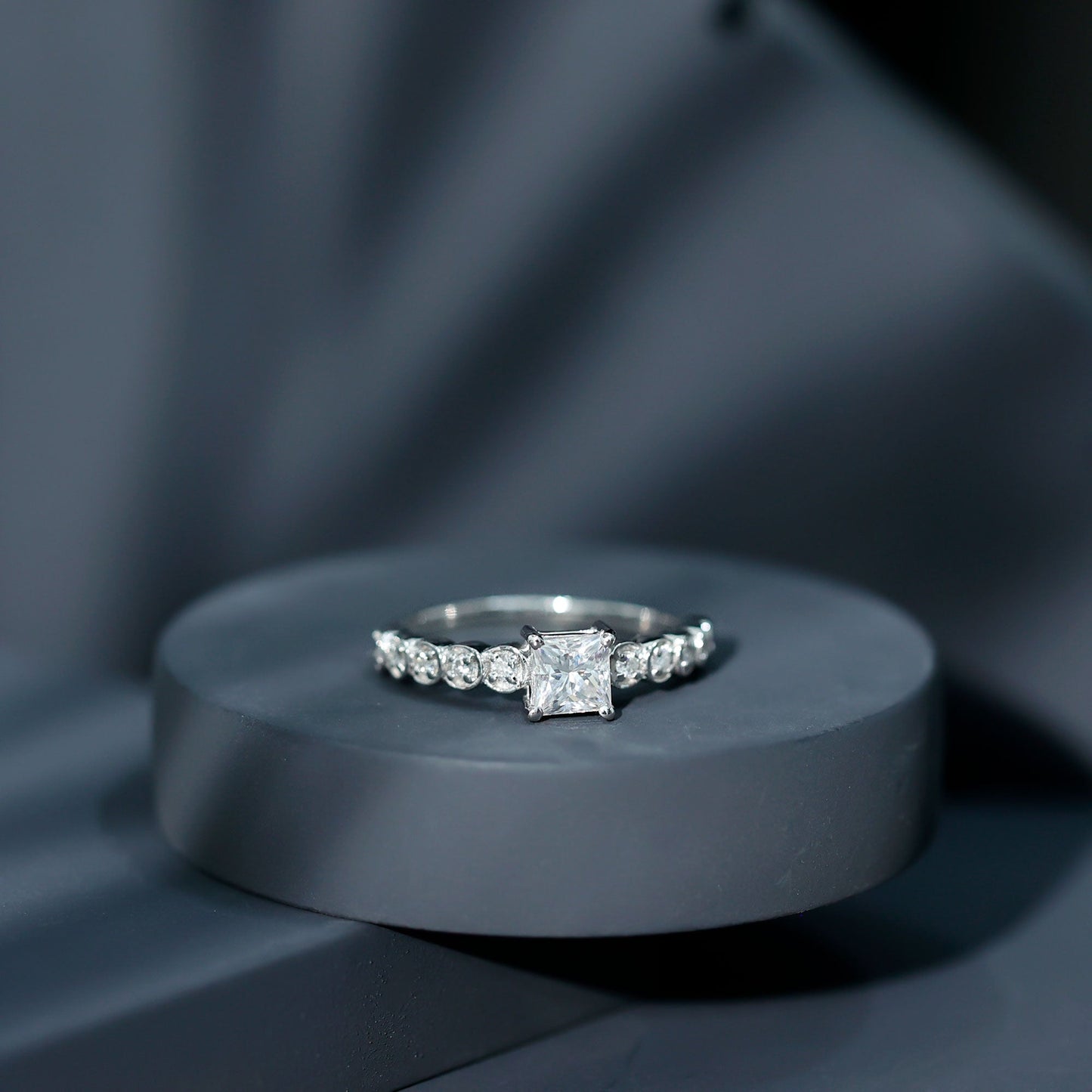 0.8 Carat Lab Grown Diamond Princess Cut Engagement Ring With Side Stones