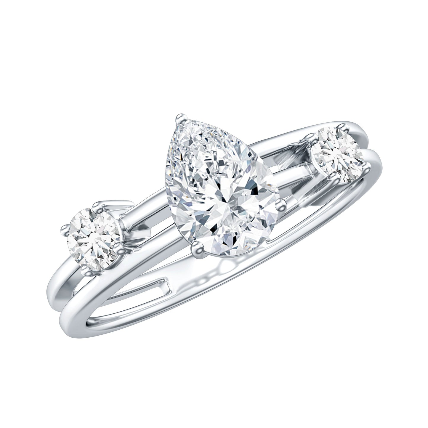 Lab Grown Diamond 0.6 Carat Teardrop Double Band Engagement Ring