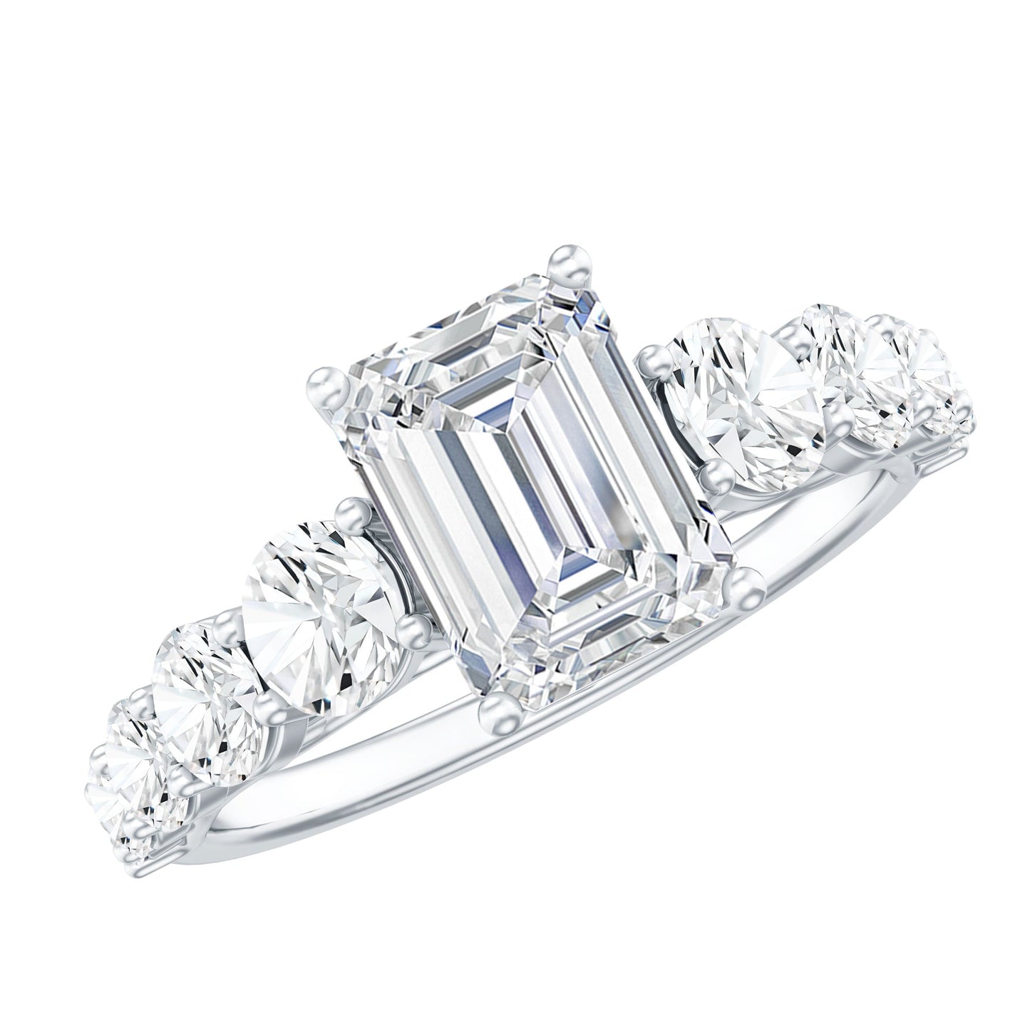 1.8 Carat Lab Grown Diamond Emerald Cut Engagement Ring With Side Stones