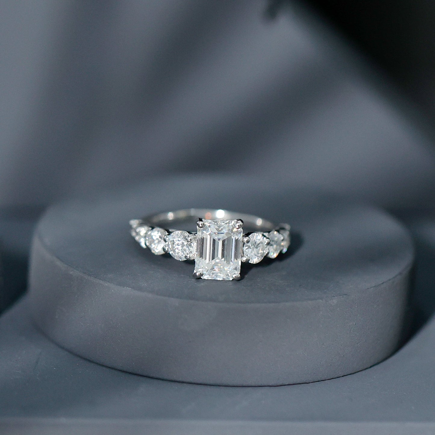 1.8 Carat Lab Grown Diamond Emerald Cut Engagement Ring With Side Stones
