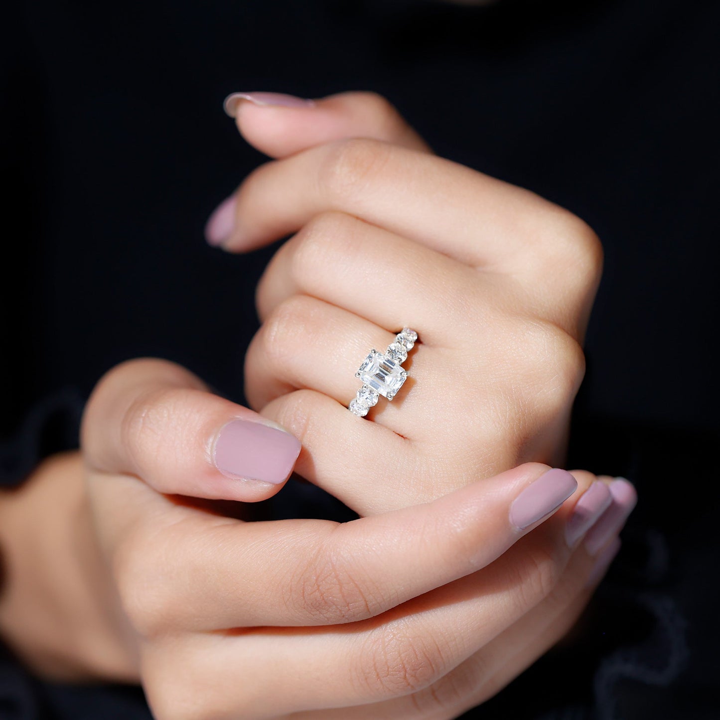 1.8 Carat Lab Grown Diamond Emerald Cut Engagement Ring With Side Stones