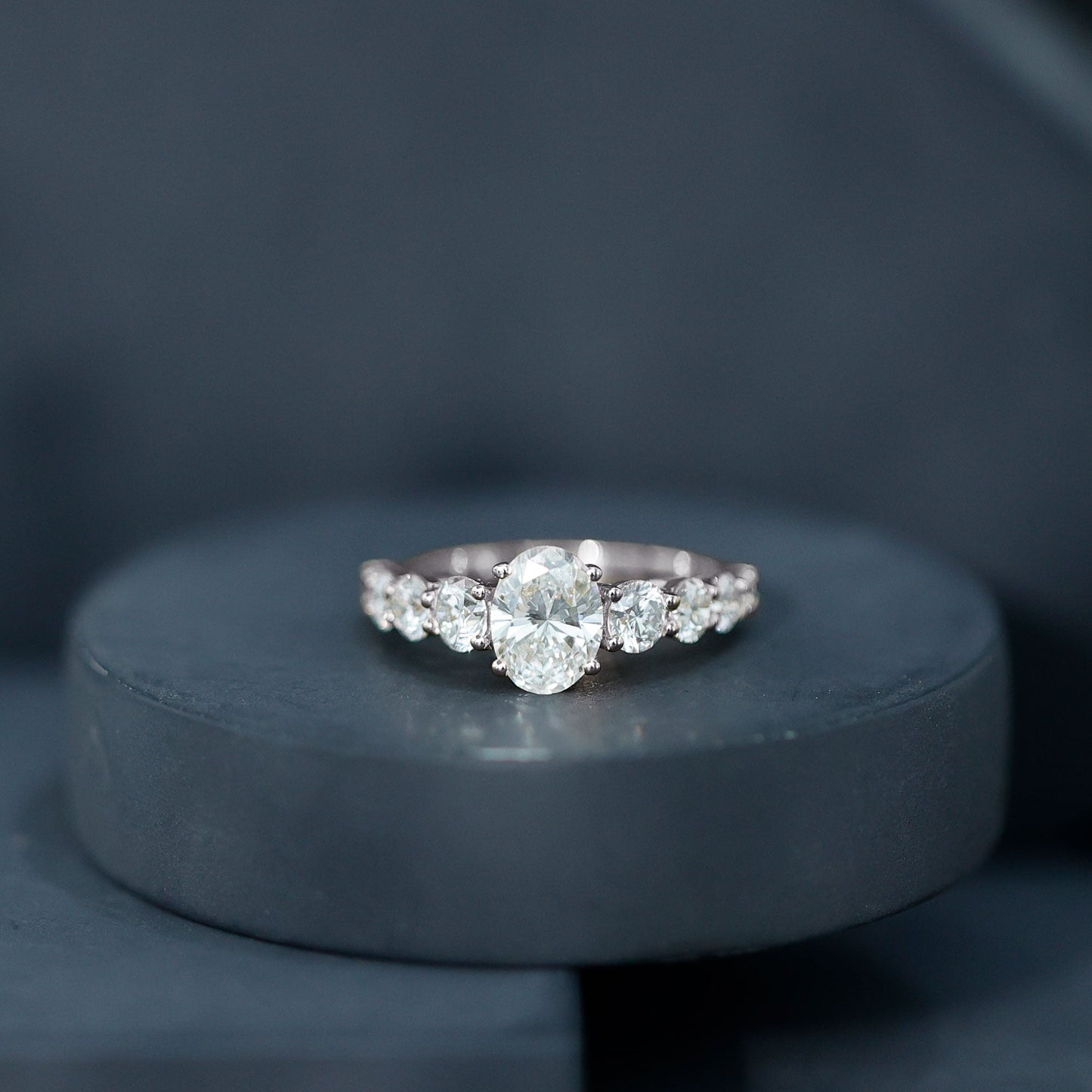 Lab Grown 1.2 Carat Diamond Oval Engagement Ring With Side Stones