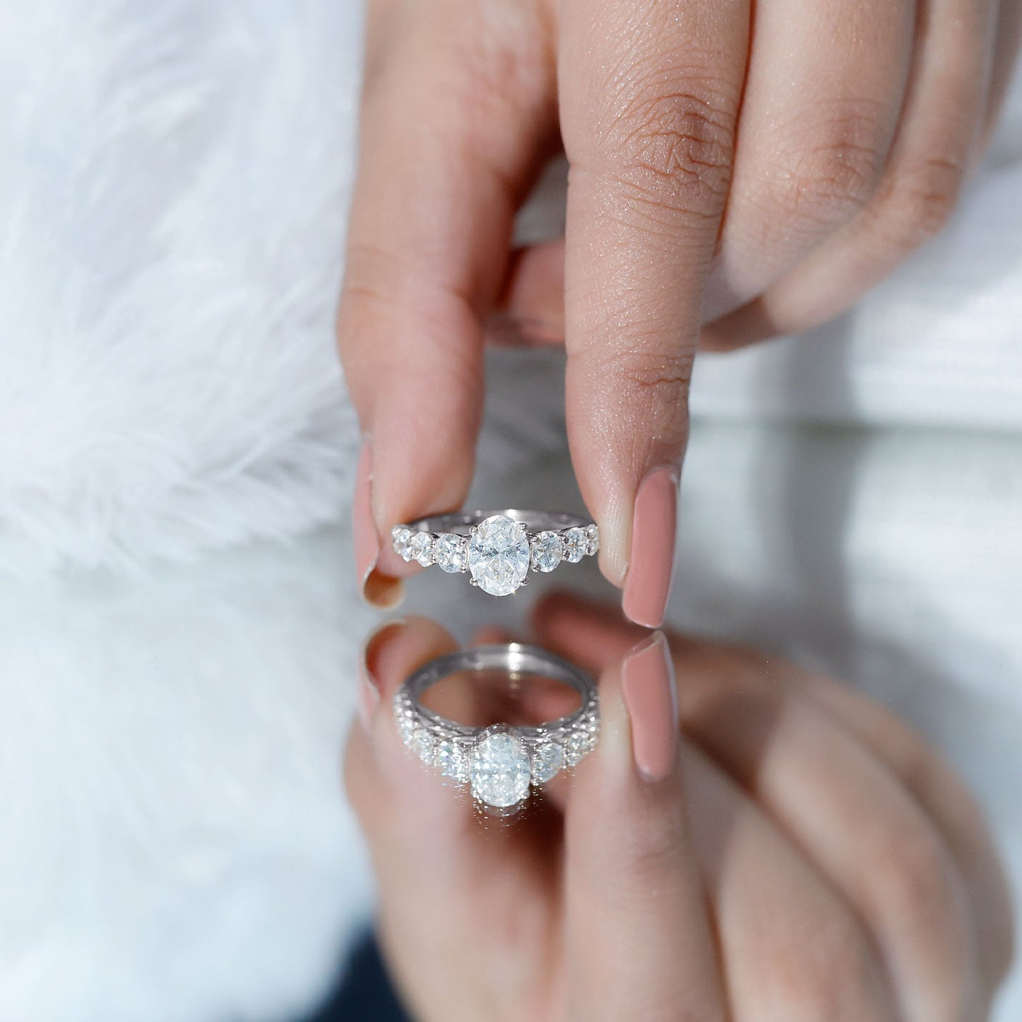Lab Grown 1.2 Carat Diamond Oval Engagement Ring With Side Stones