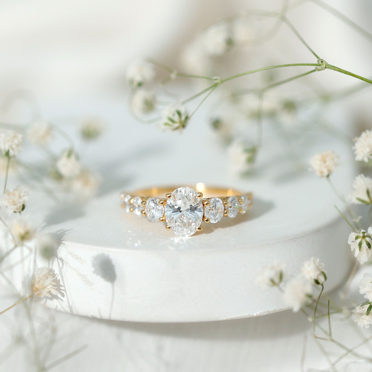 Lab Grown 1.2 Carat Diamond Oval Engagement Ring With Side Stones