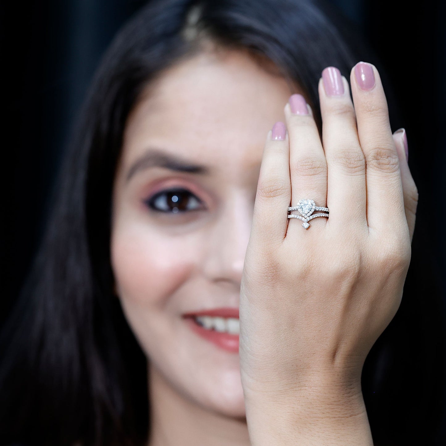 Certified 0.5 Carat Lab Grown Diamond Heart Bridal Ring Set