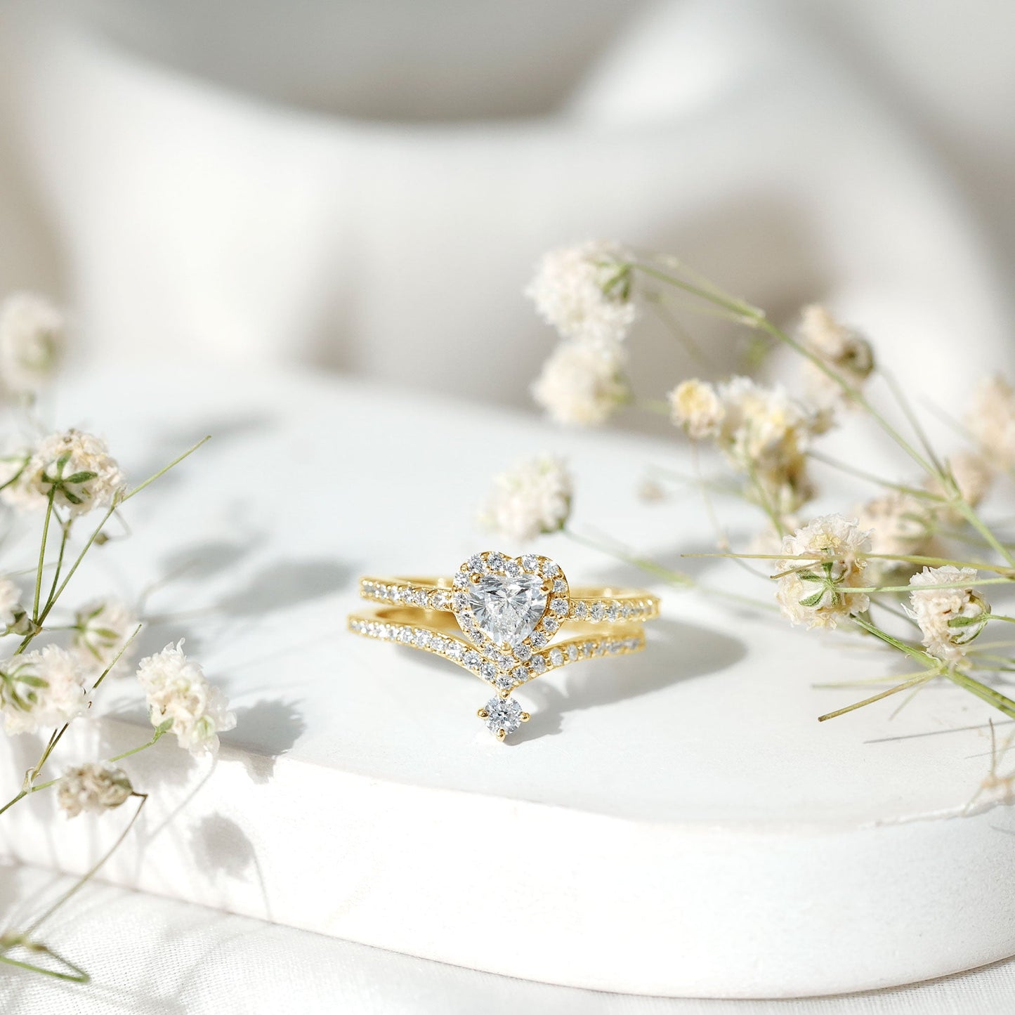 Certified 0.5 Carat Lab Grown Diamond Heart Bridal Ring Set
