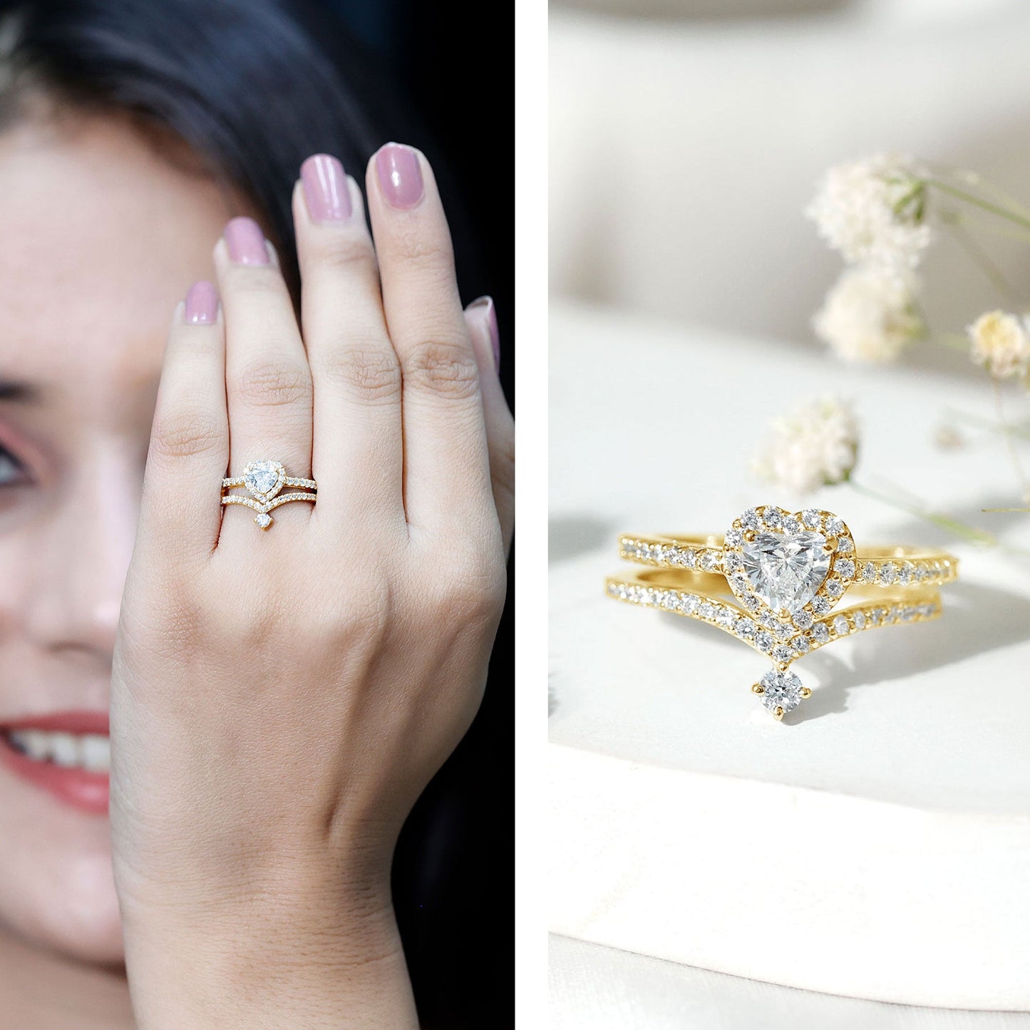 Certified 0.5 Carat Lab Grown Diamond Heart Bridal Ring Set