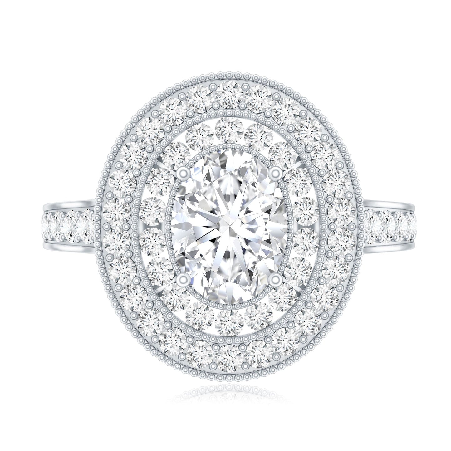 Certified 1.2 Carat Oval Lab Grown Diamond Double Halo Engagement Ring