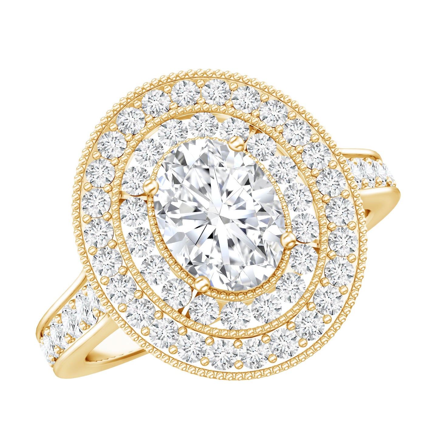 Certified 1.2 Carat Oval Lab Grown Diamond Double Halo Engagement Ring