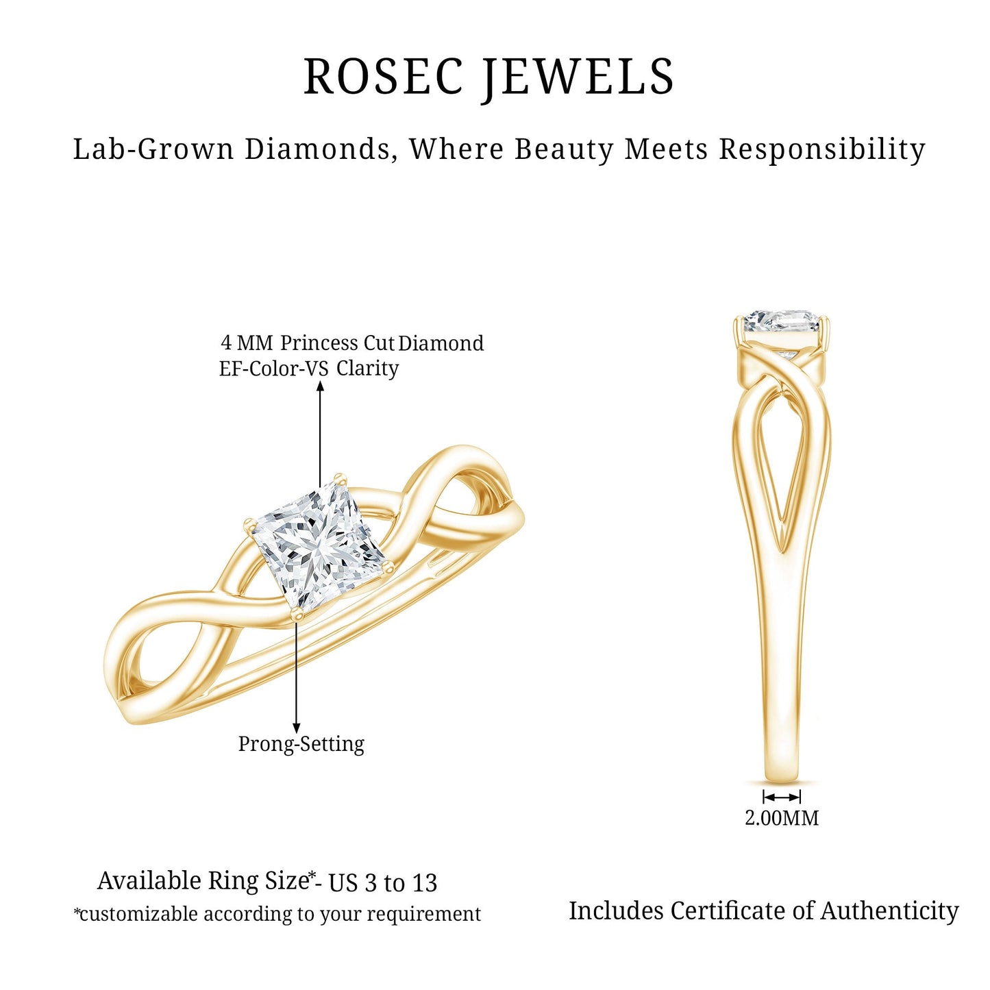 Certified Lab Princess Cut Diamond Infinity Promise Ring