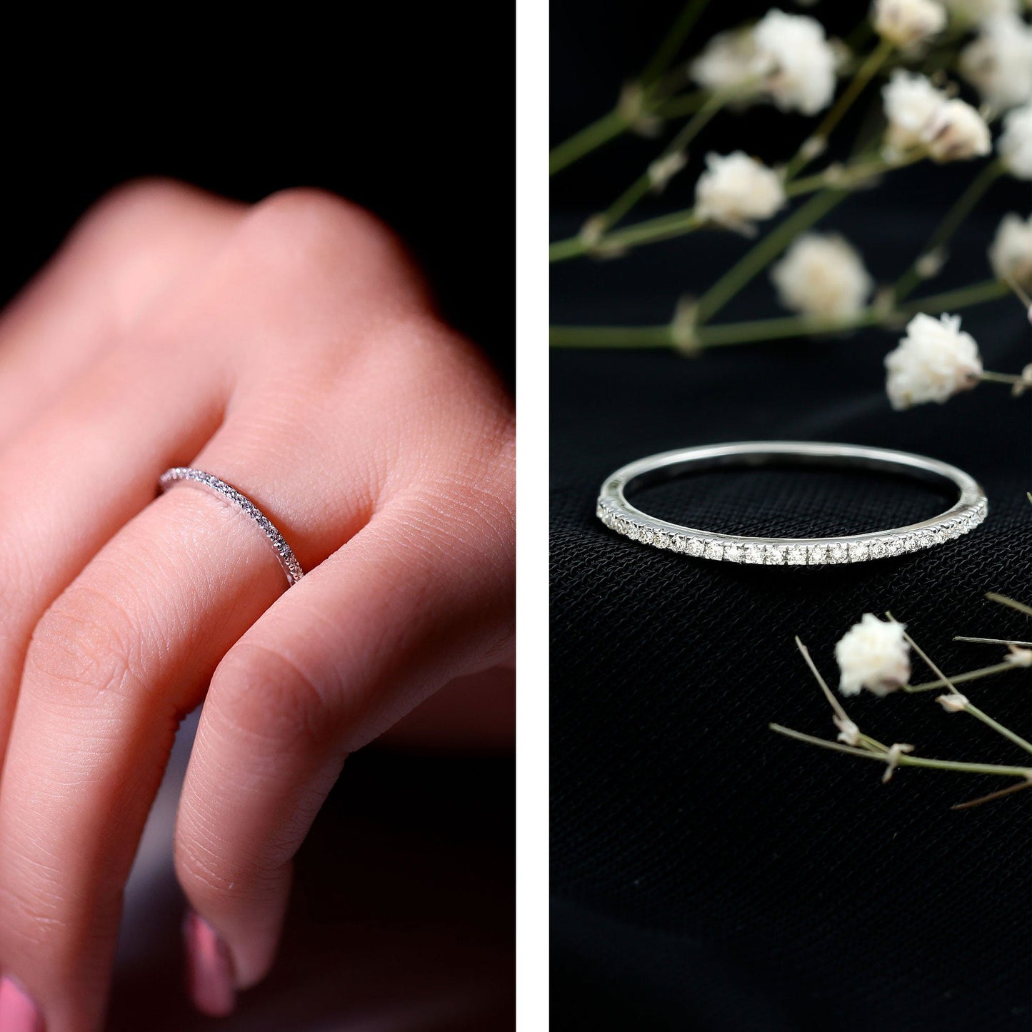 Certified Diamond Half Eternity Ring in Pave Setting