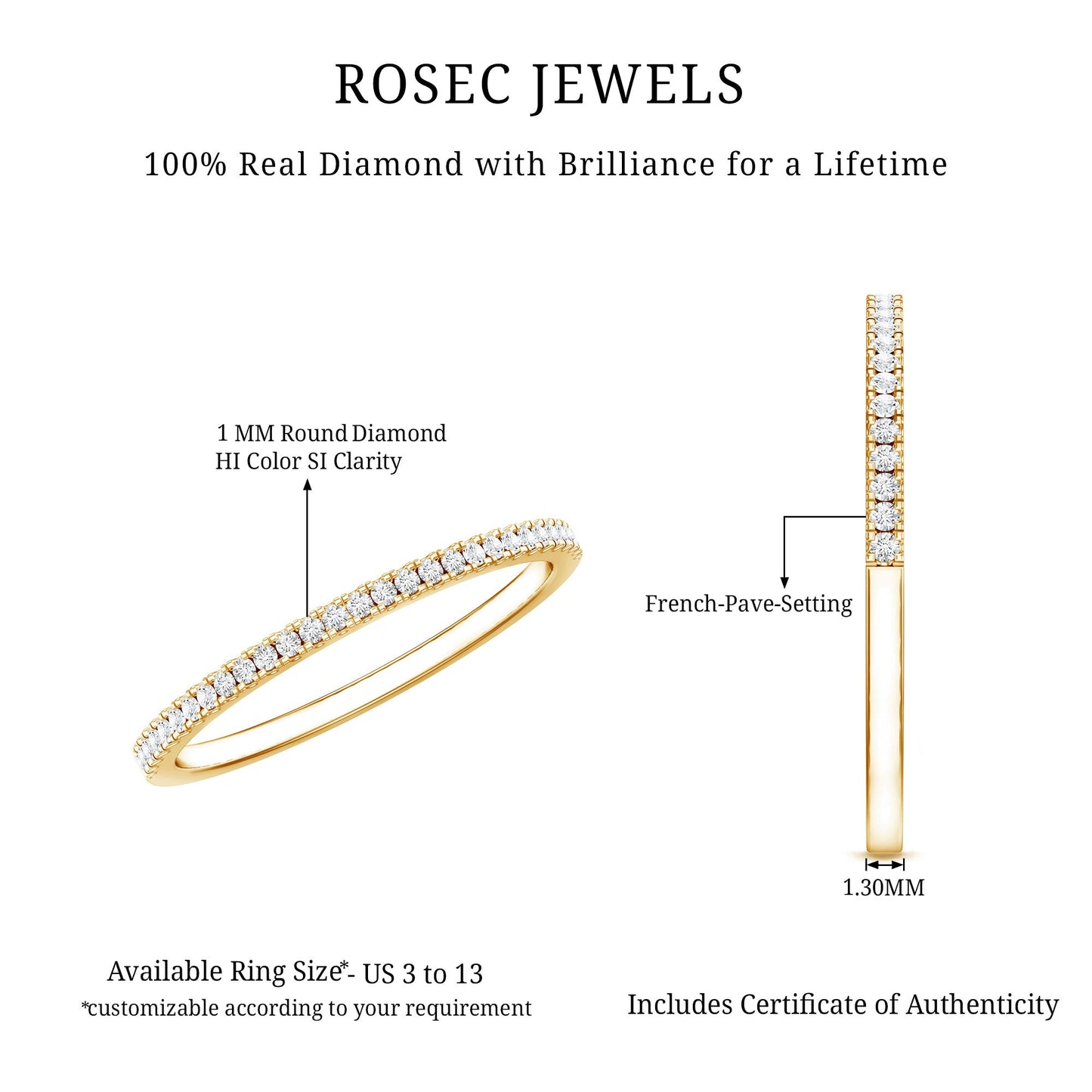 Certified Diamond Half Eternity Ring in Pave Setting