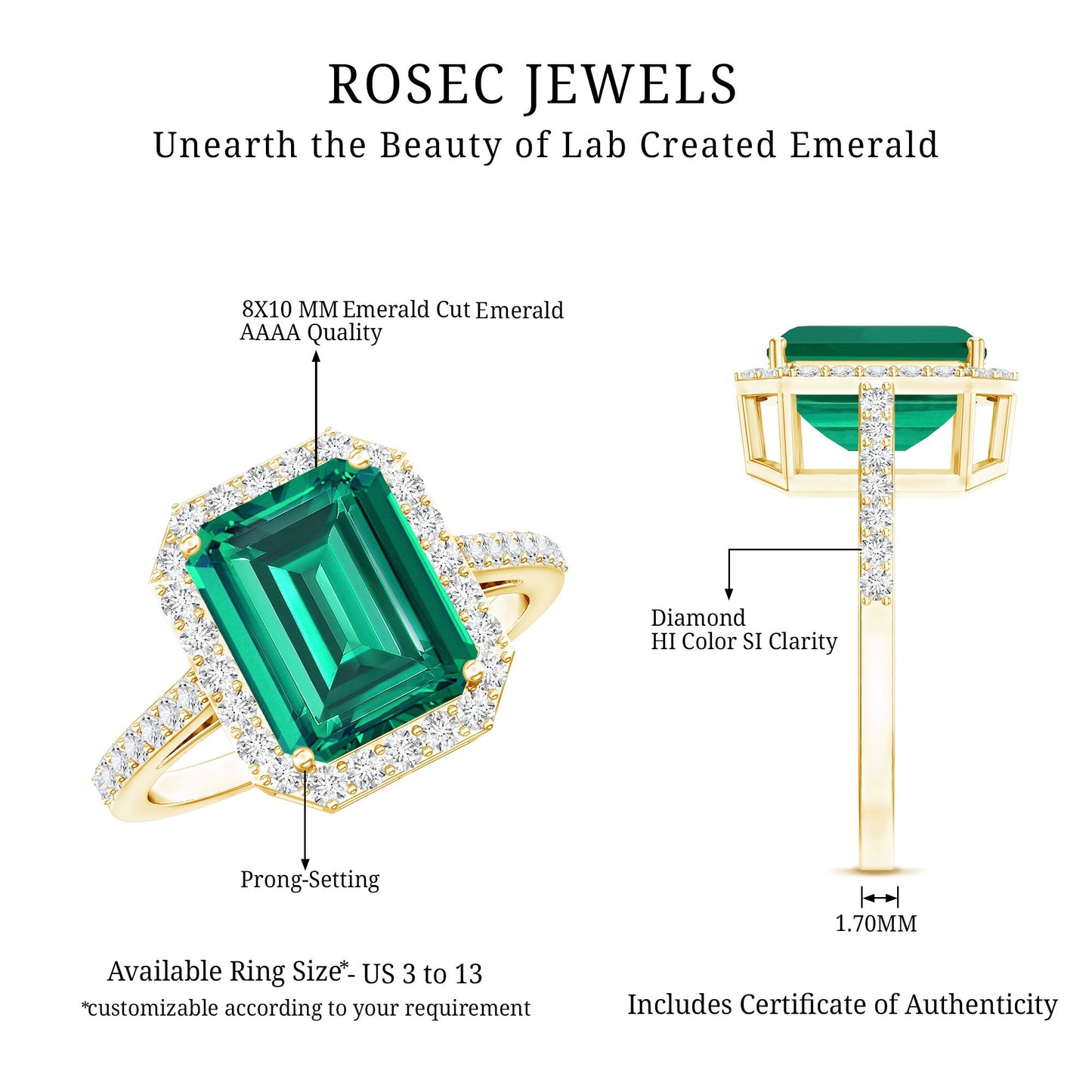 Lab Grown 3 Carat Emerald Cut Emerald Engagement Ring with Diamond Halo