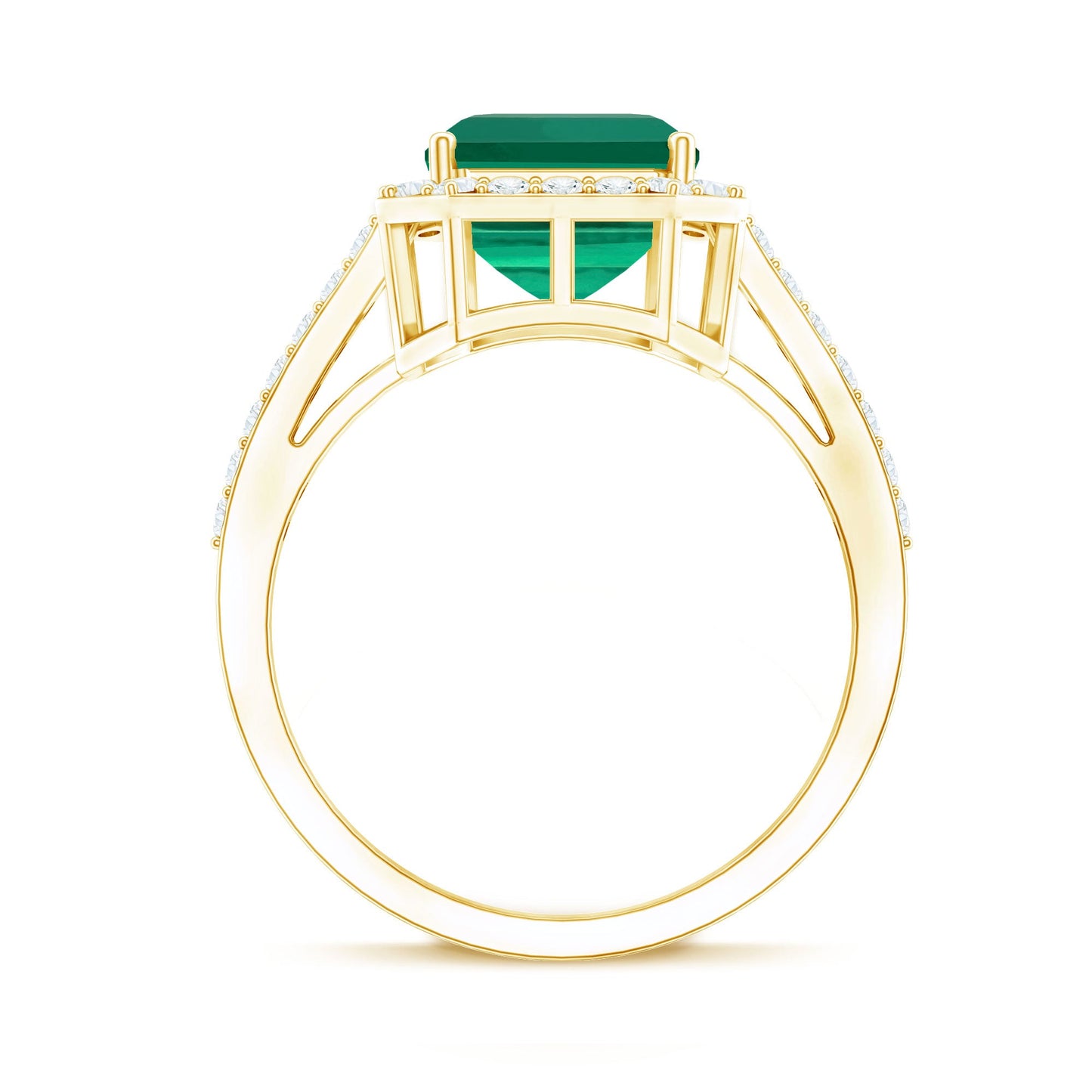 Lab Grown 3 Carat Emerald Cut Emerald Engagement Ring with Diamond Halo