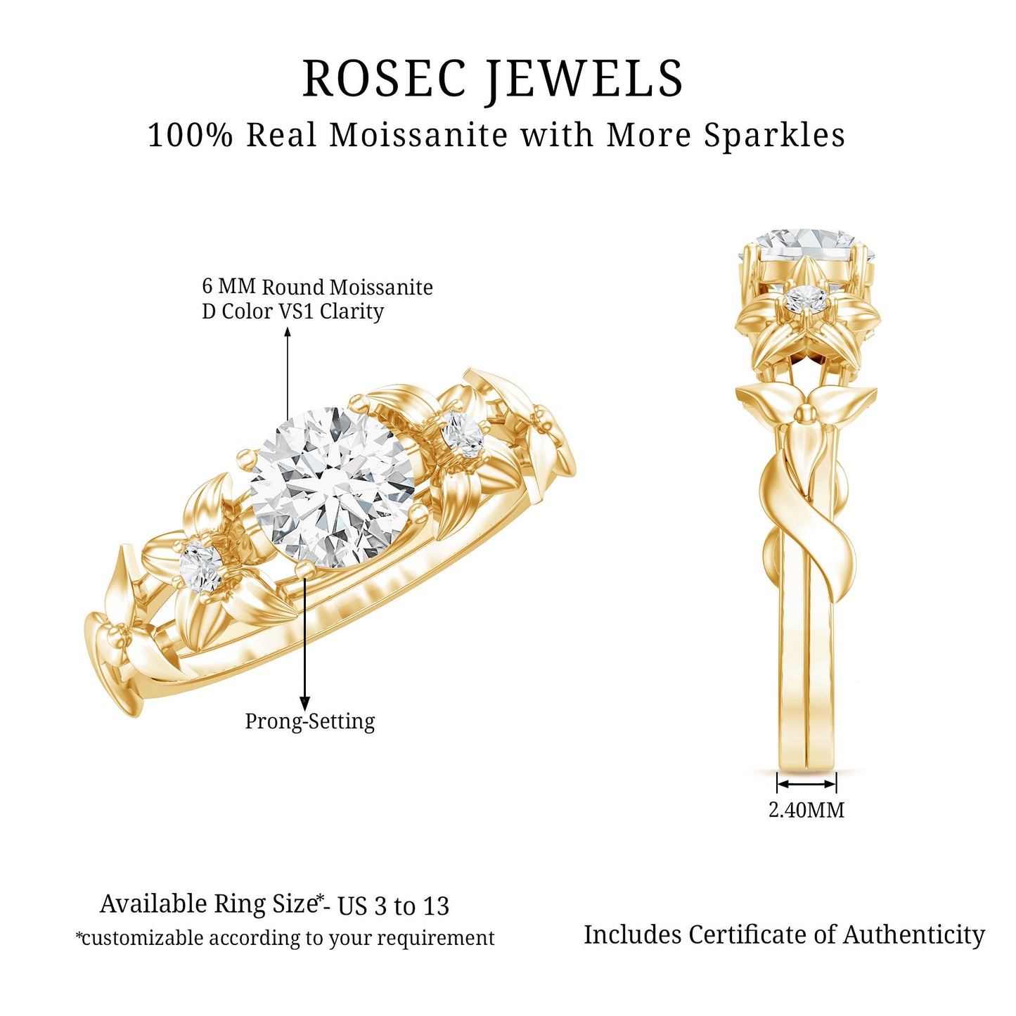 Designer Moissanite Flower Engagement Ring for Women