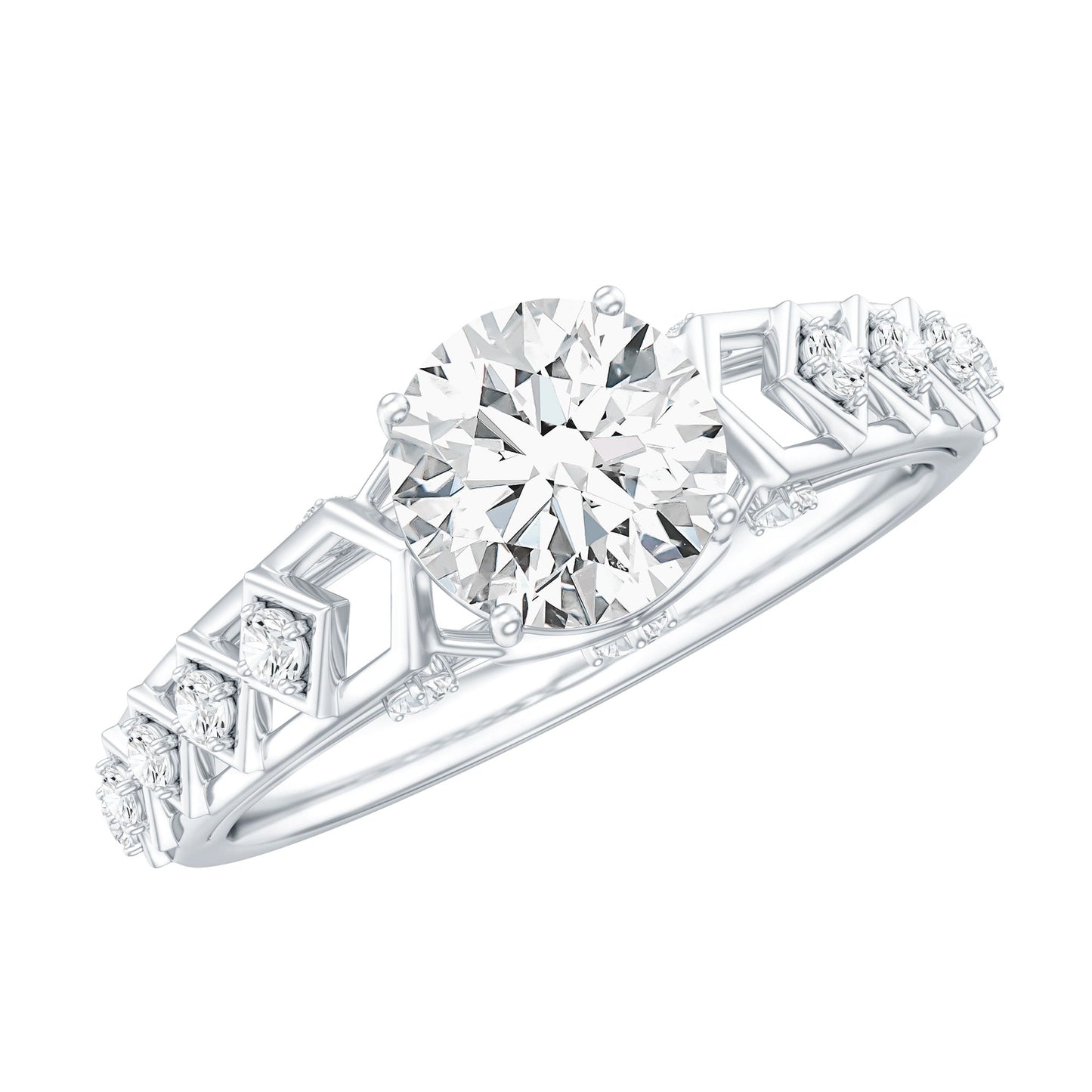 Round Cut Certified Moissanite Art Deco Engagement Ring