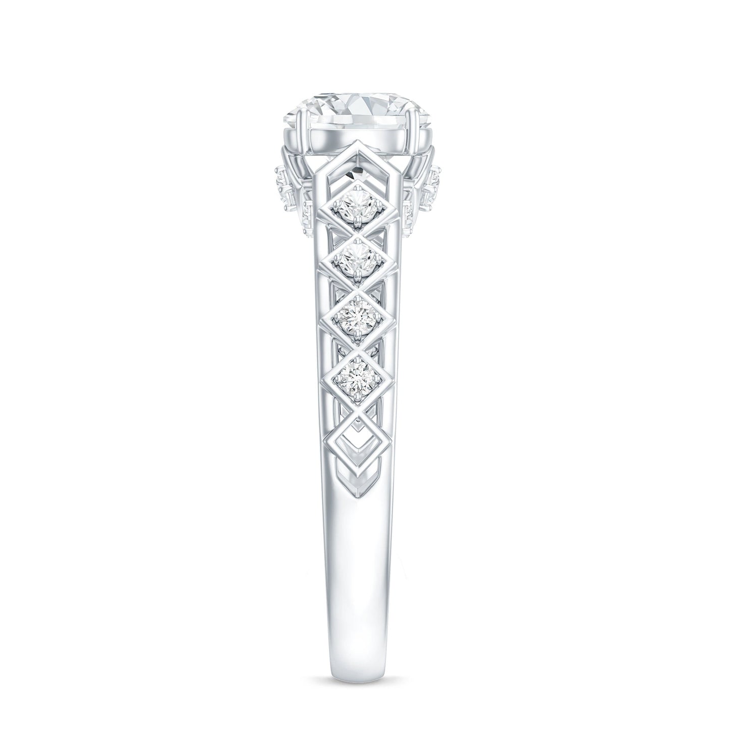 Round Cut Certified Moissanite Art Deco Engagement Ring