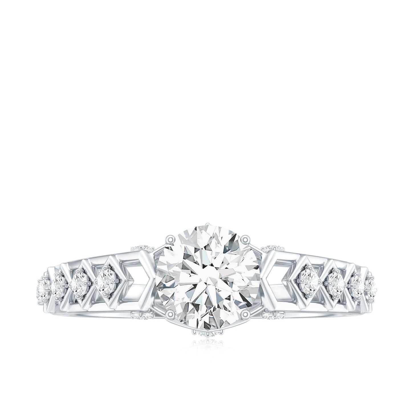 Round Cut Certified Moissanite Art Deco Engagement Ring