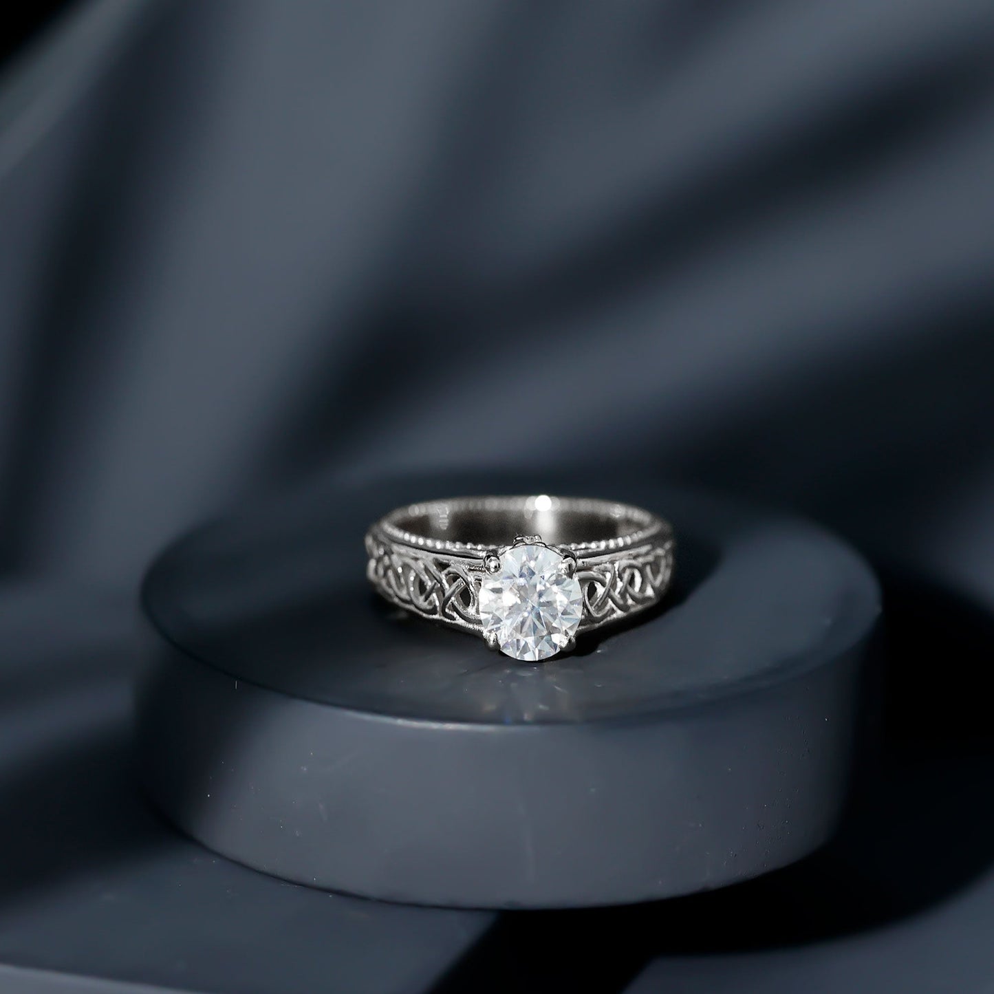 Moissanite Vintage Style Engagement Ring with Celtic Details