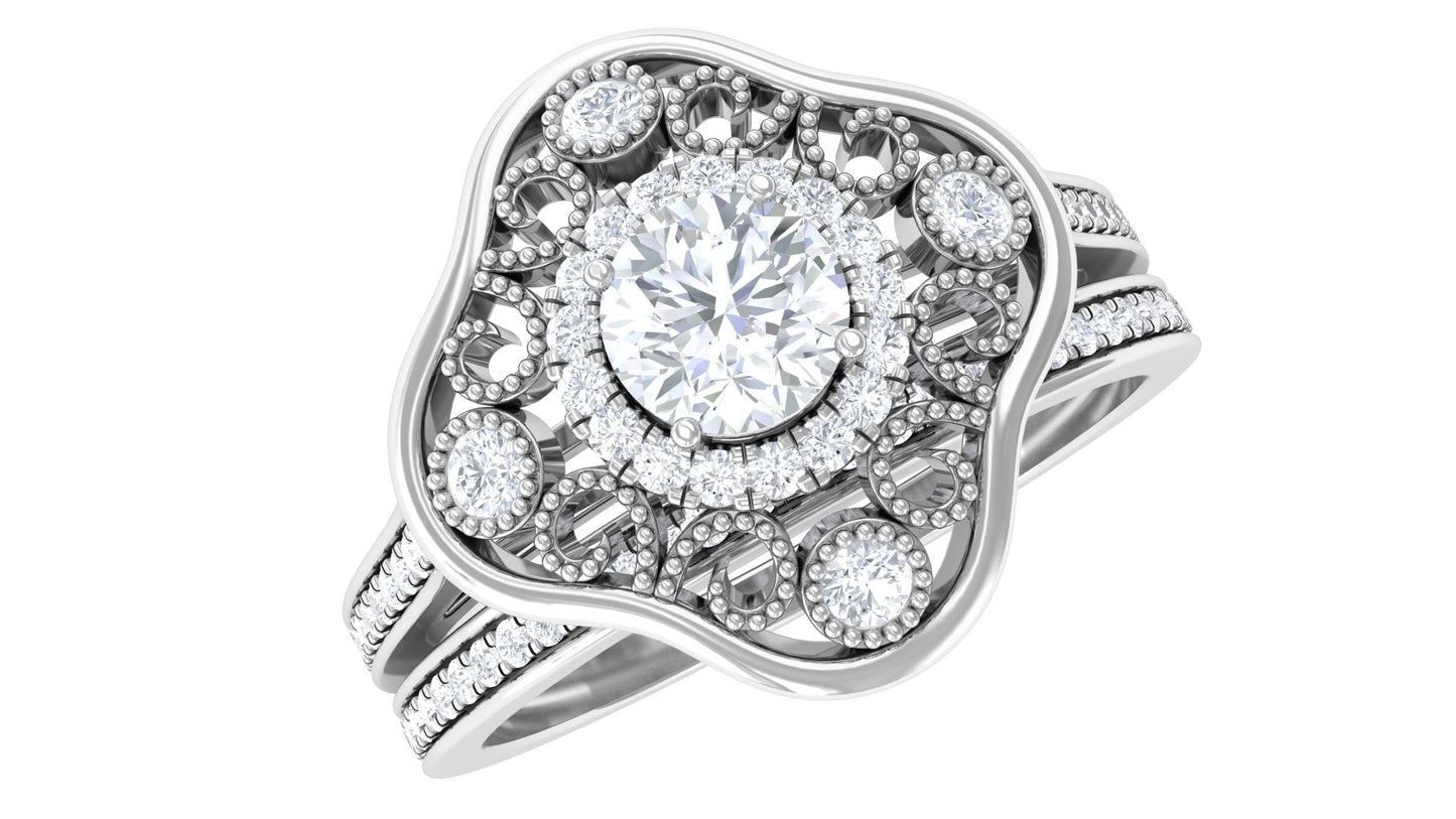 Vintage Looking Diamond Wedding Bridal Ring Set of 2