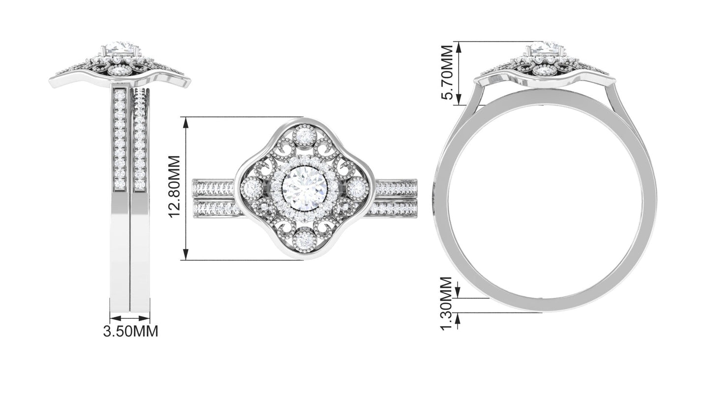 Vintage Looking Diamond Wedding Bridal Ring Set of 2