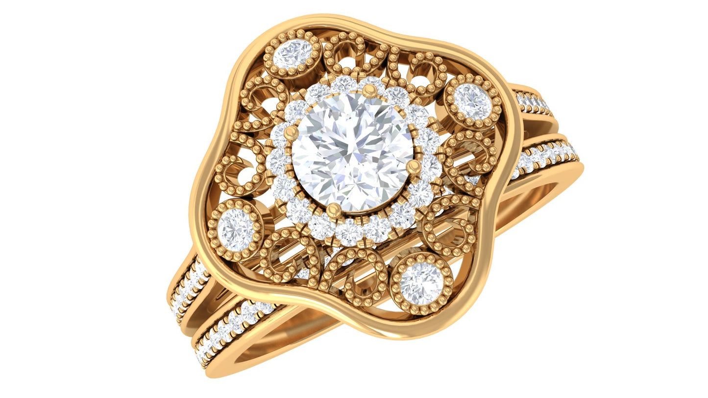 Vintage Looking Diamond Wedding Bridal Ring Set of 2