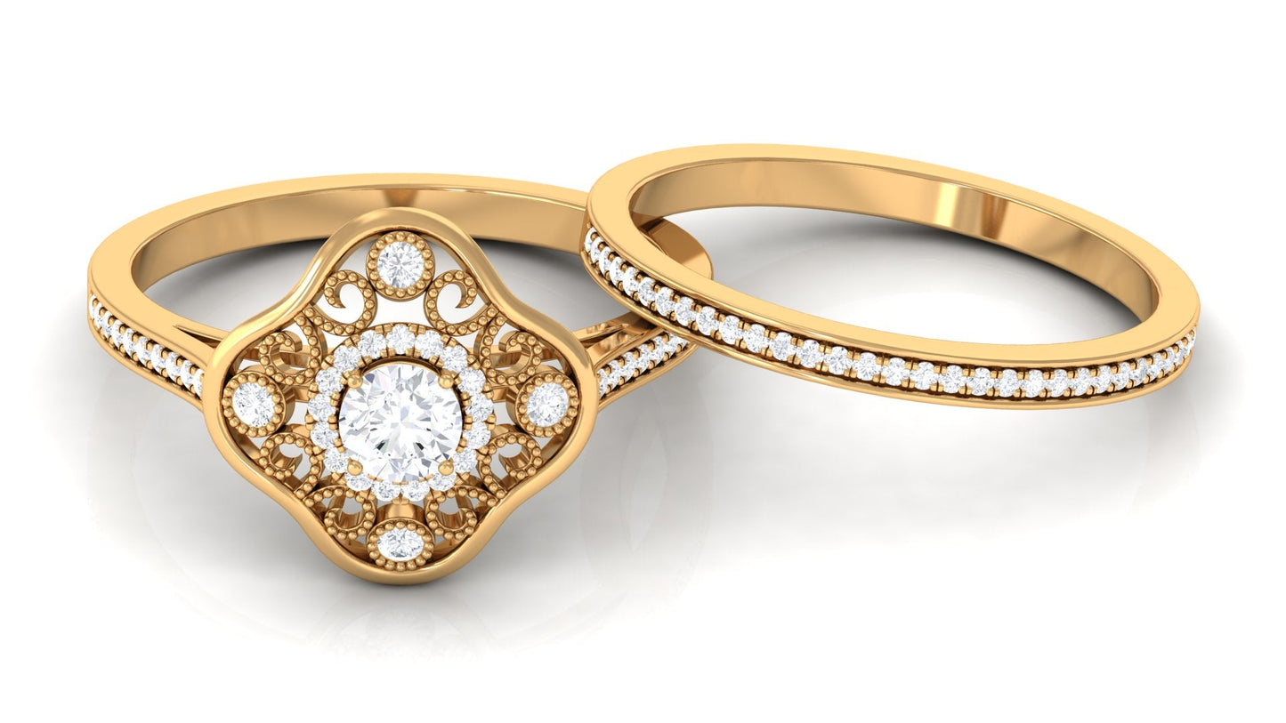 Vintage Looking Diamond Wedding Bridal Ring Set of 2