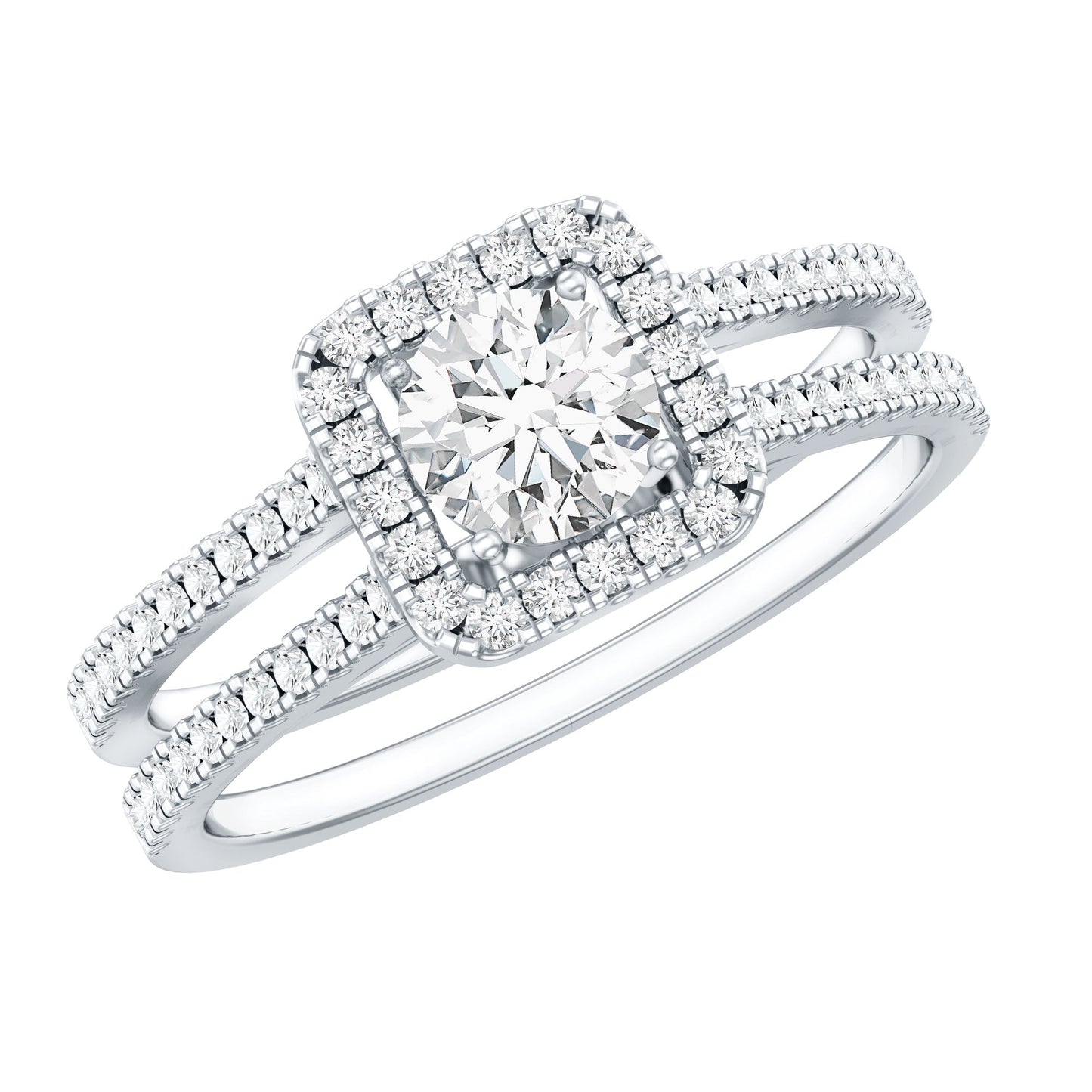 Classic Moissanite Double Band Engagement Ring with Halo