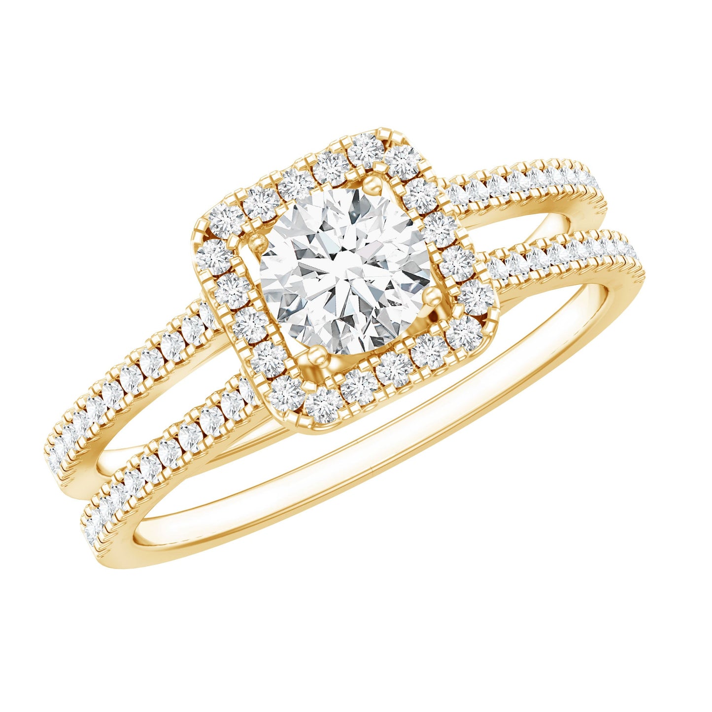 Classic Moissanite Double Band Engagement Ring with Halo