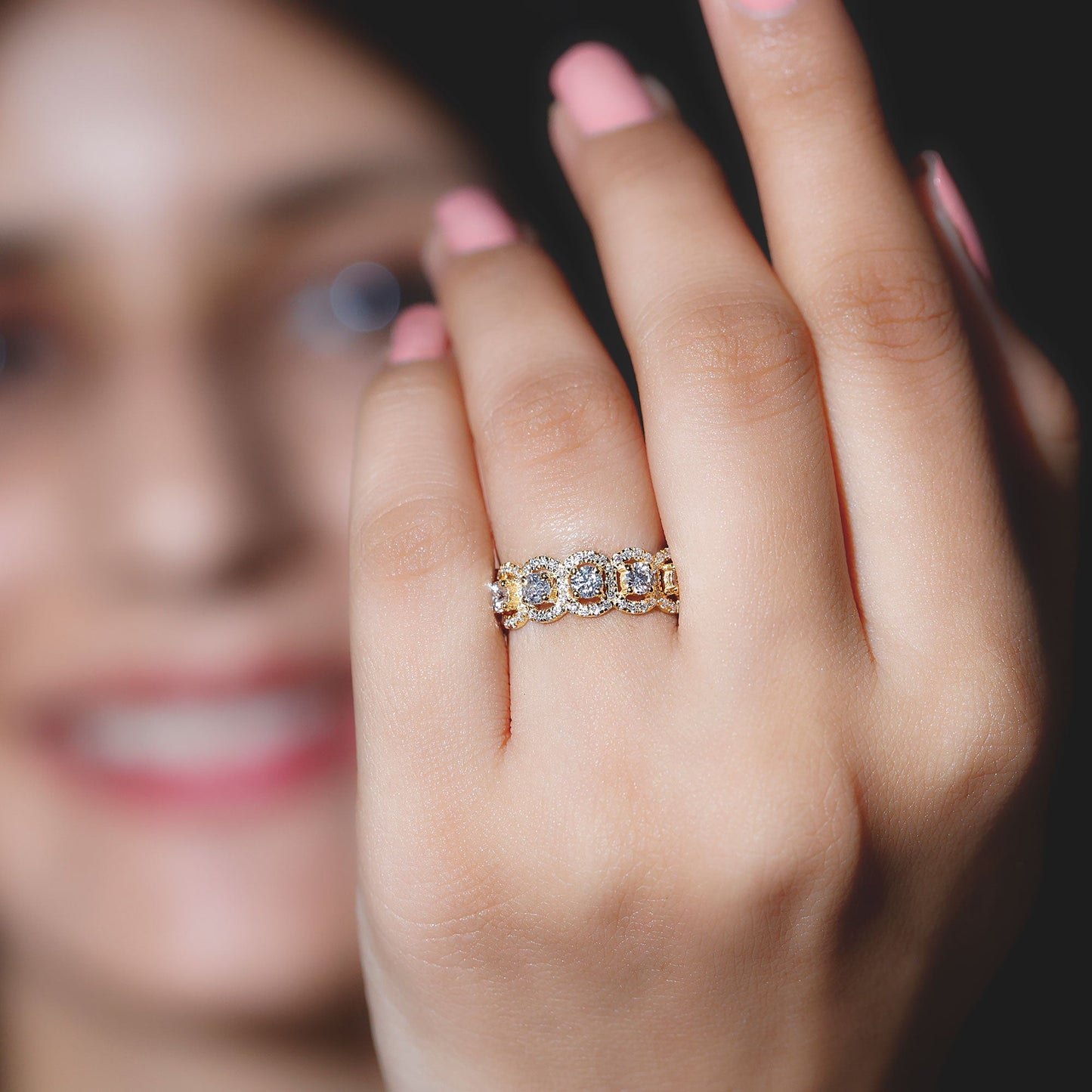 Certified Moissanite Statement Wedding Band for Women