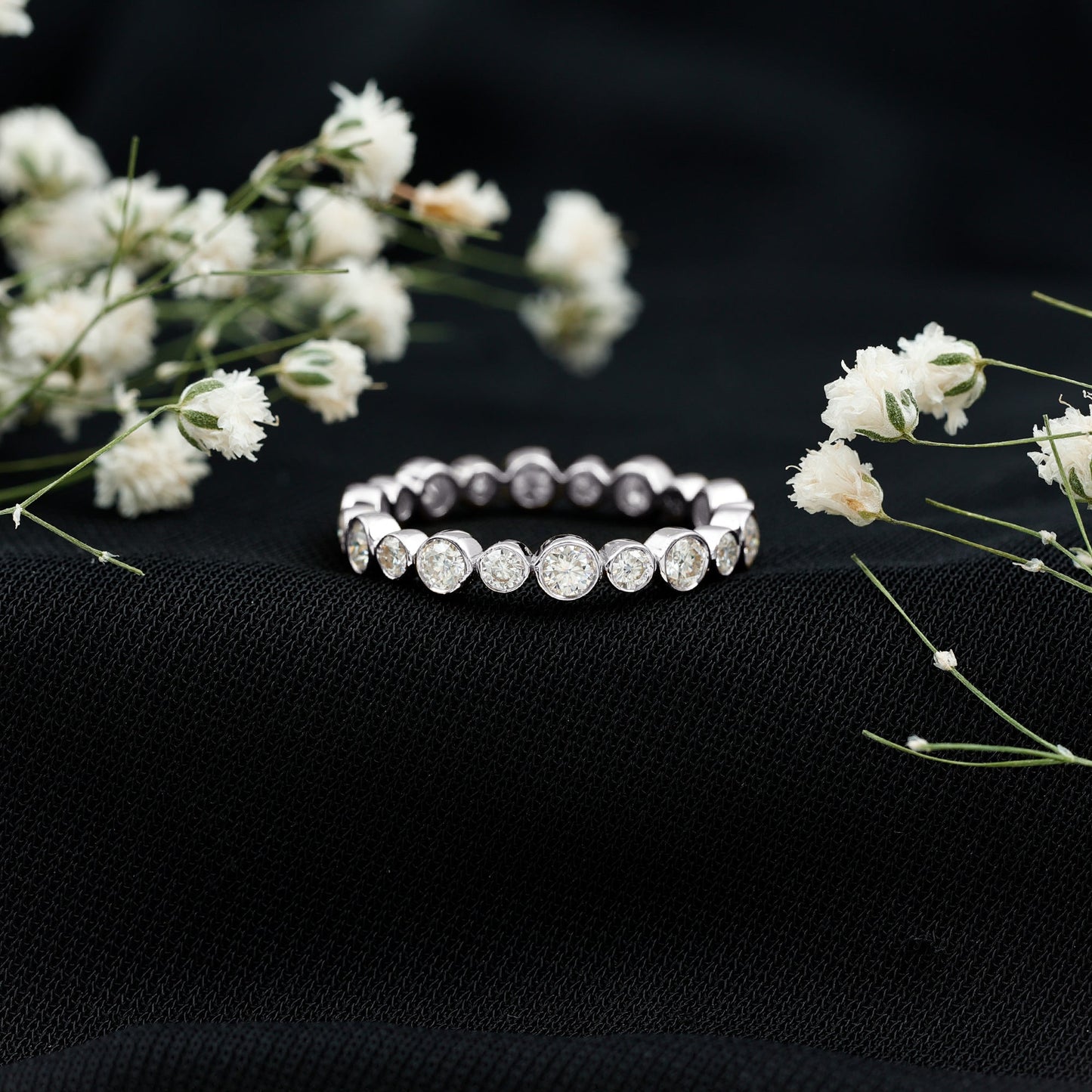 Round Cut Certified Moissanite Bezel Set Eternity Band