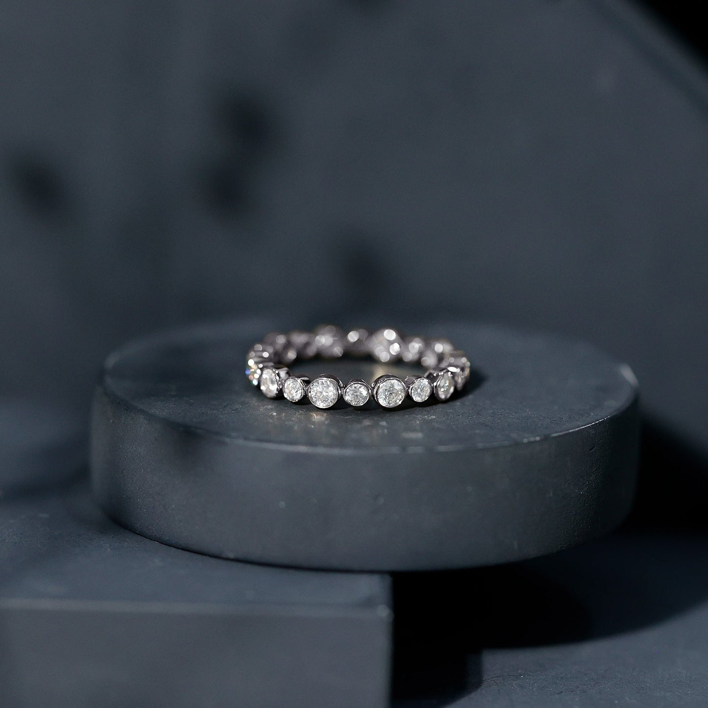 Round Cut Certified Moissanite Bezel Set Eternity Band