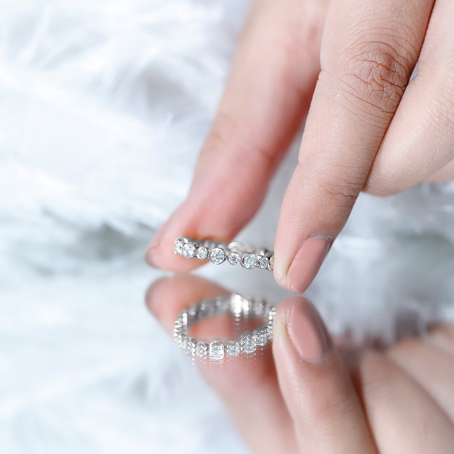 Round Cut Certified Moissanite Bezel Set Eternity Band
