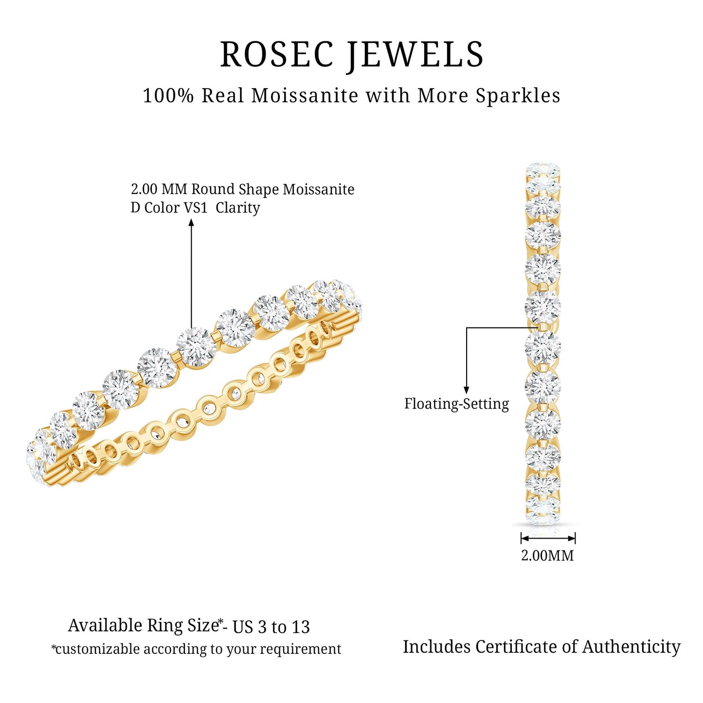 Round Cut Moissanite Full Eternity Band Ring