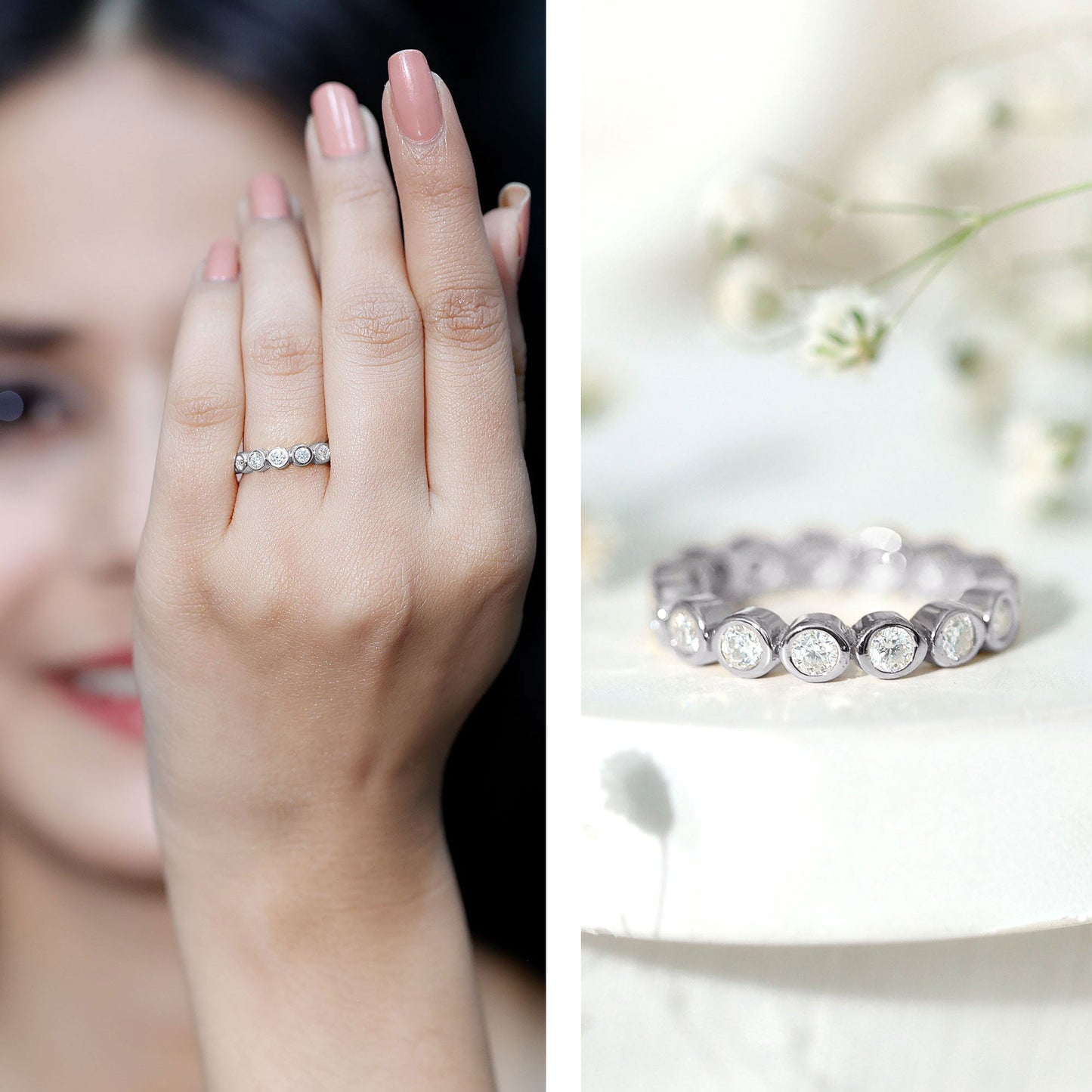Certified Bezel Set Moissanite Full Eternity Band Ring For Women