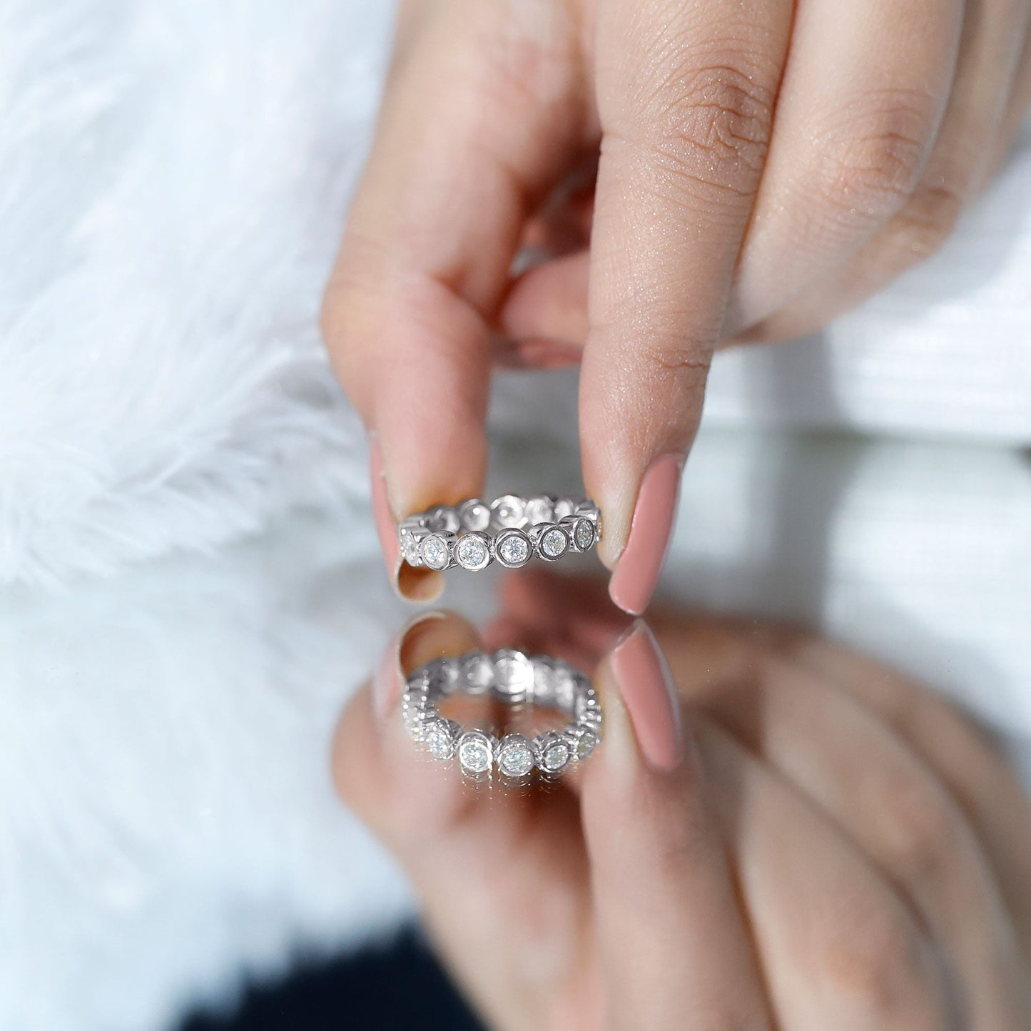 Certified Bezel Set Moissanite Full Eternity Band Ring For Women