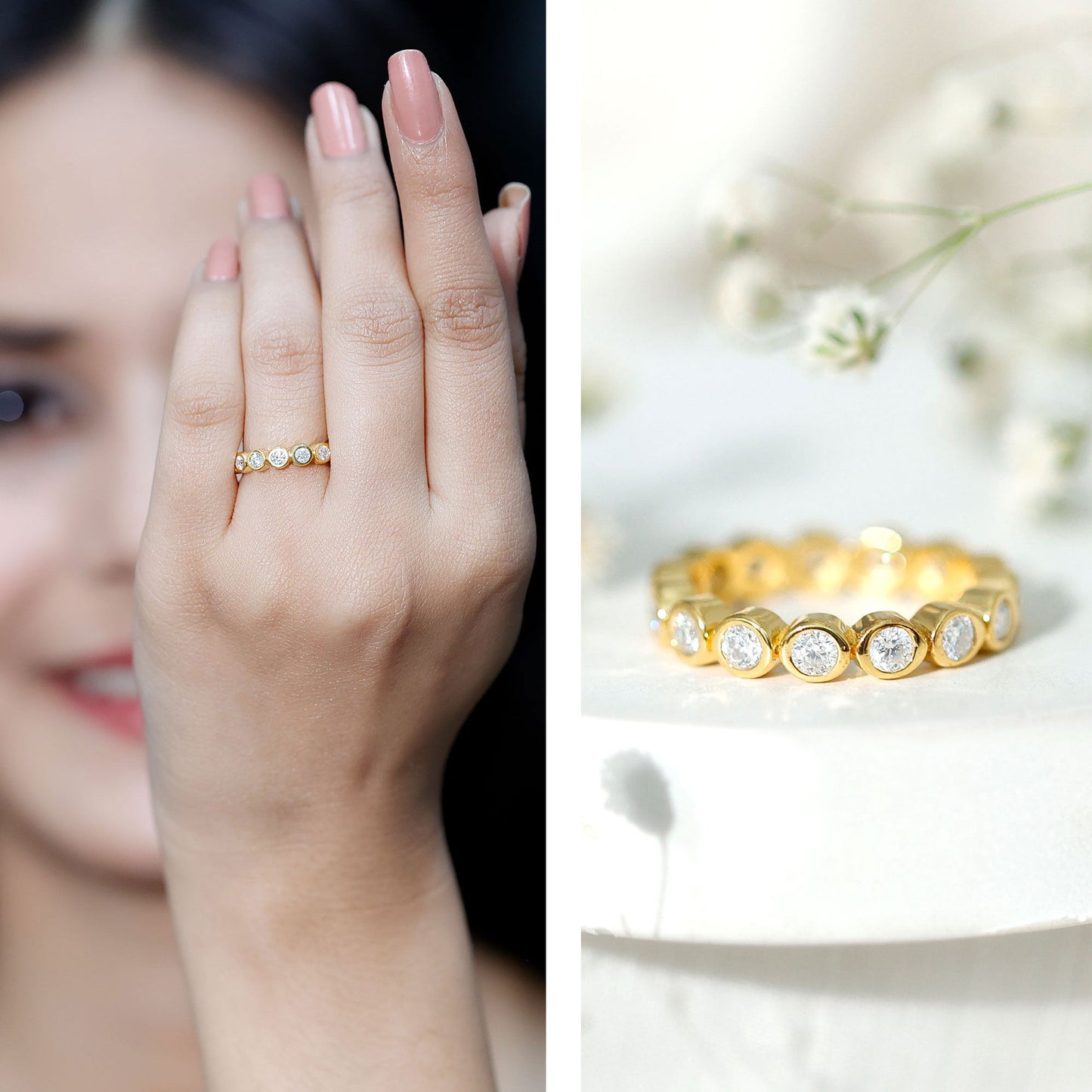 Certified Bezel Set Moissanite Full Eternity Band Ring For Women