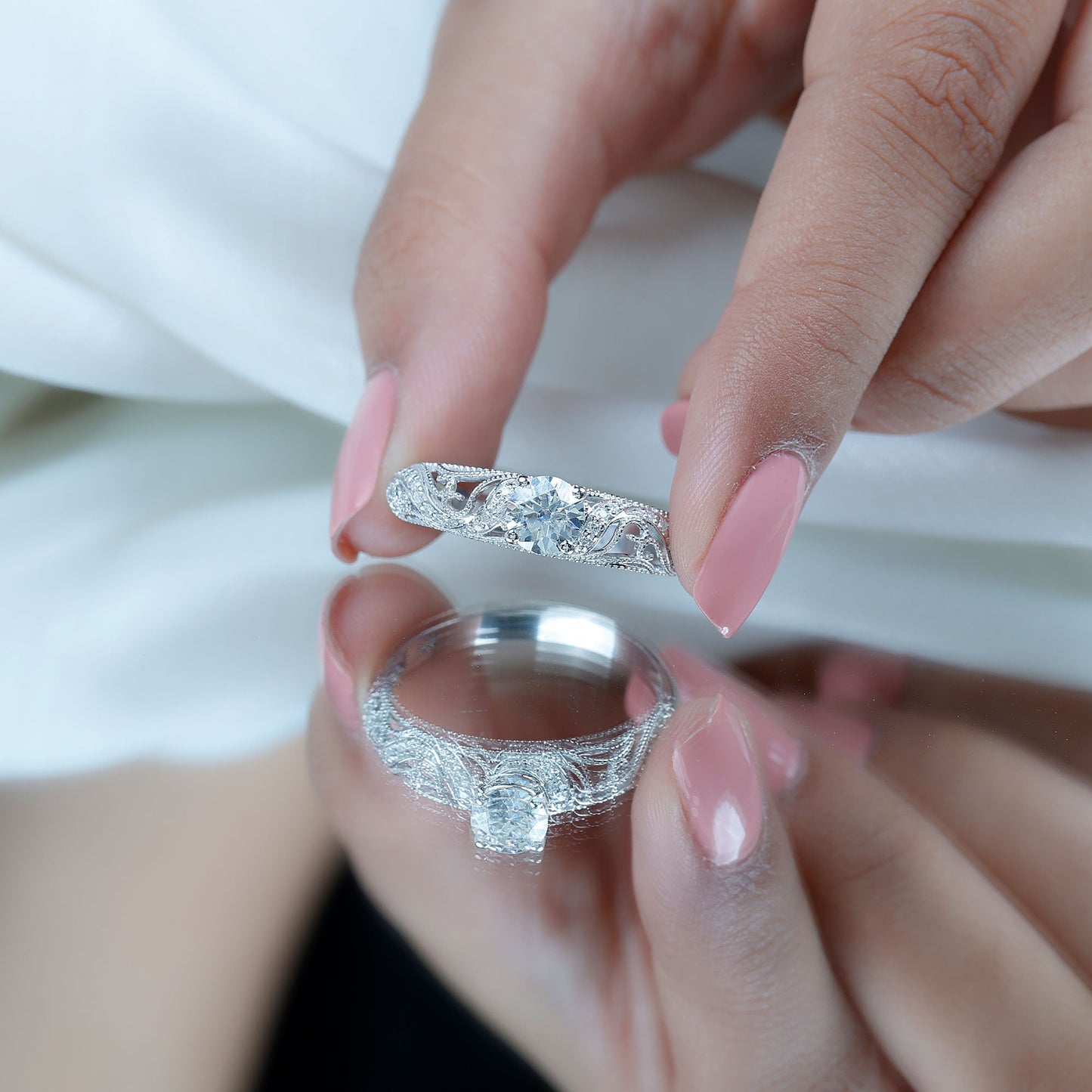 Vintage Inspired 0.98 Carat Moissanite Engagement Ring for Women