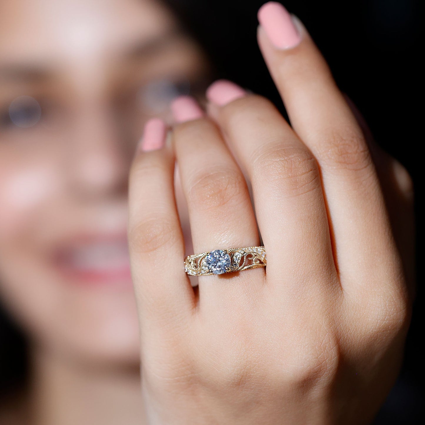 Vintage Inspired 0.98 Carat Moissanite Engagement Ring for Women