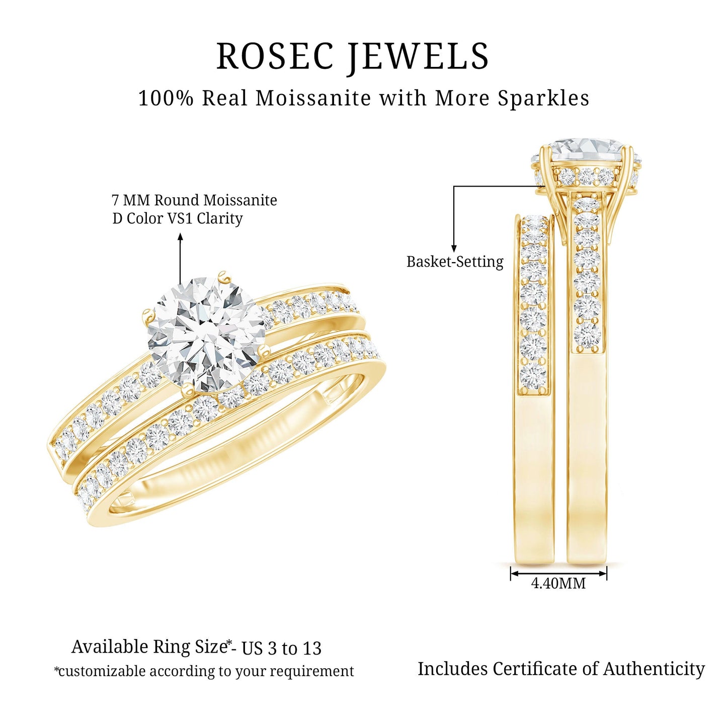 Brilliant Cut Moissanite Round Engagement Ring With Band